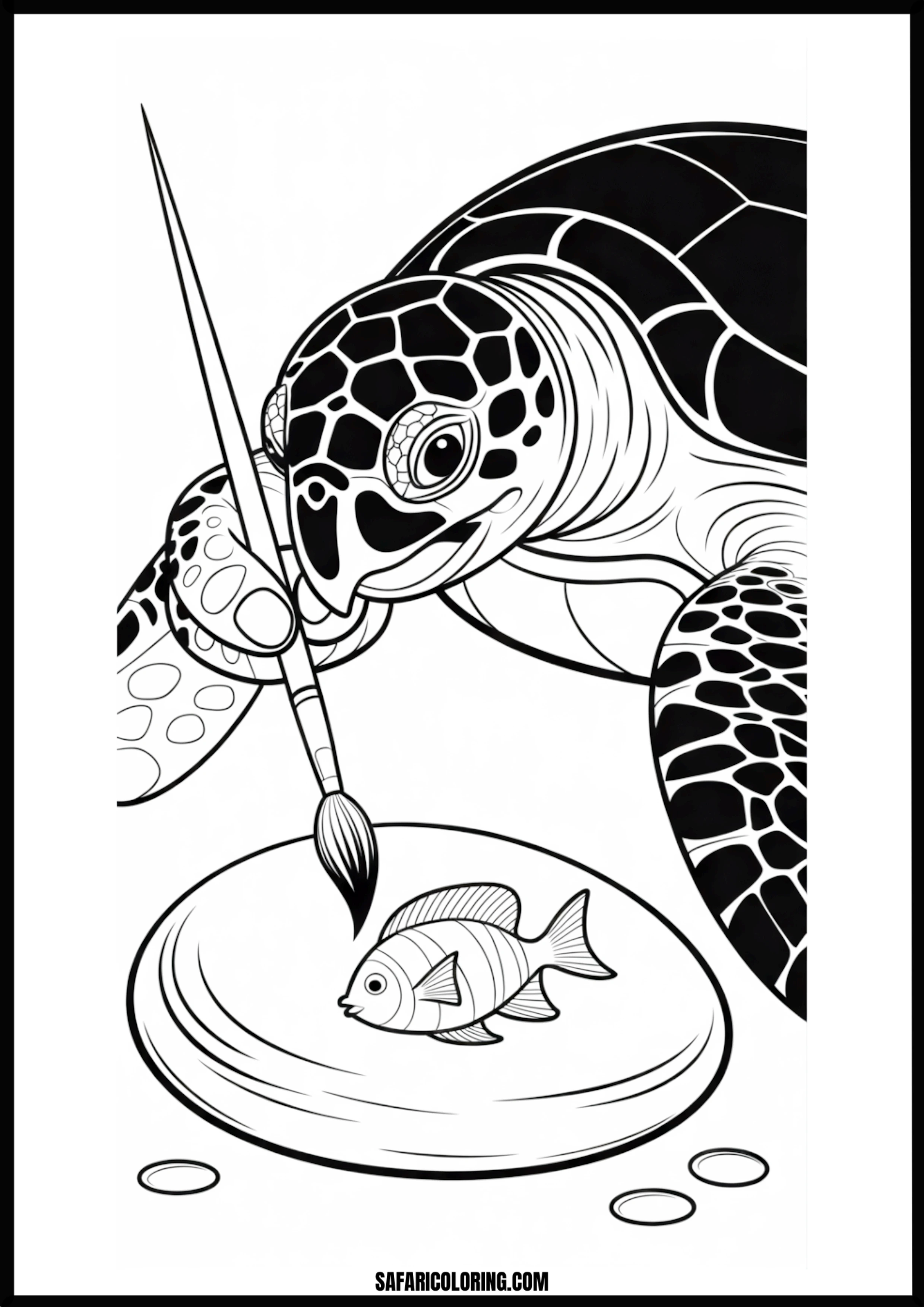 Underwater Artist Turtle Sea turtle artist painting a fish