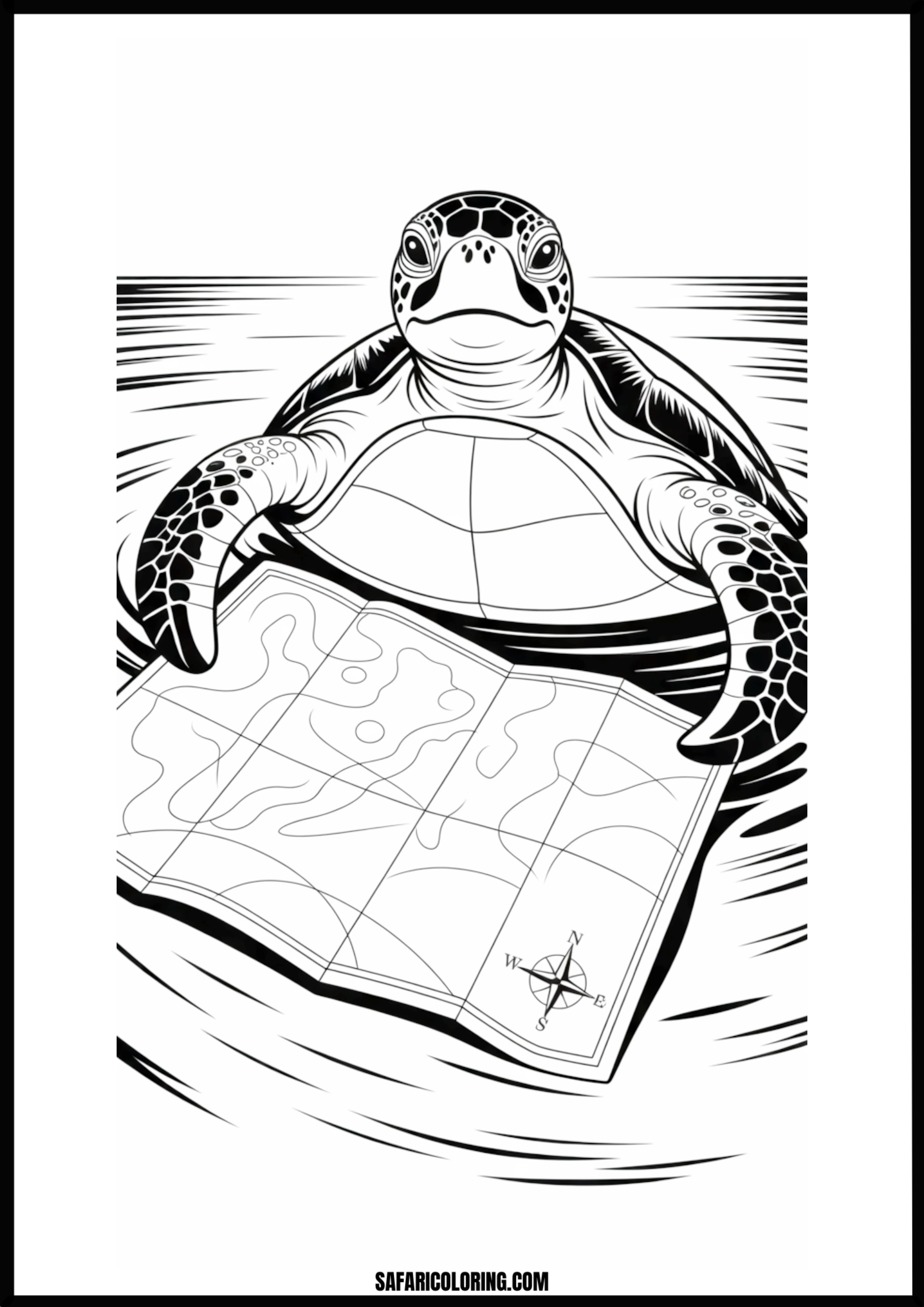 Wise Navigator Turtle Sea turtle reading an old map