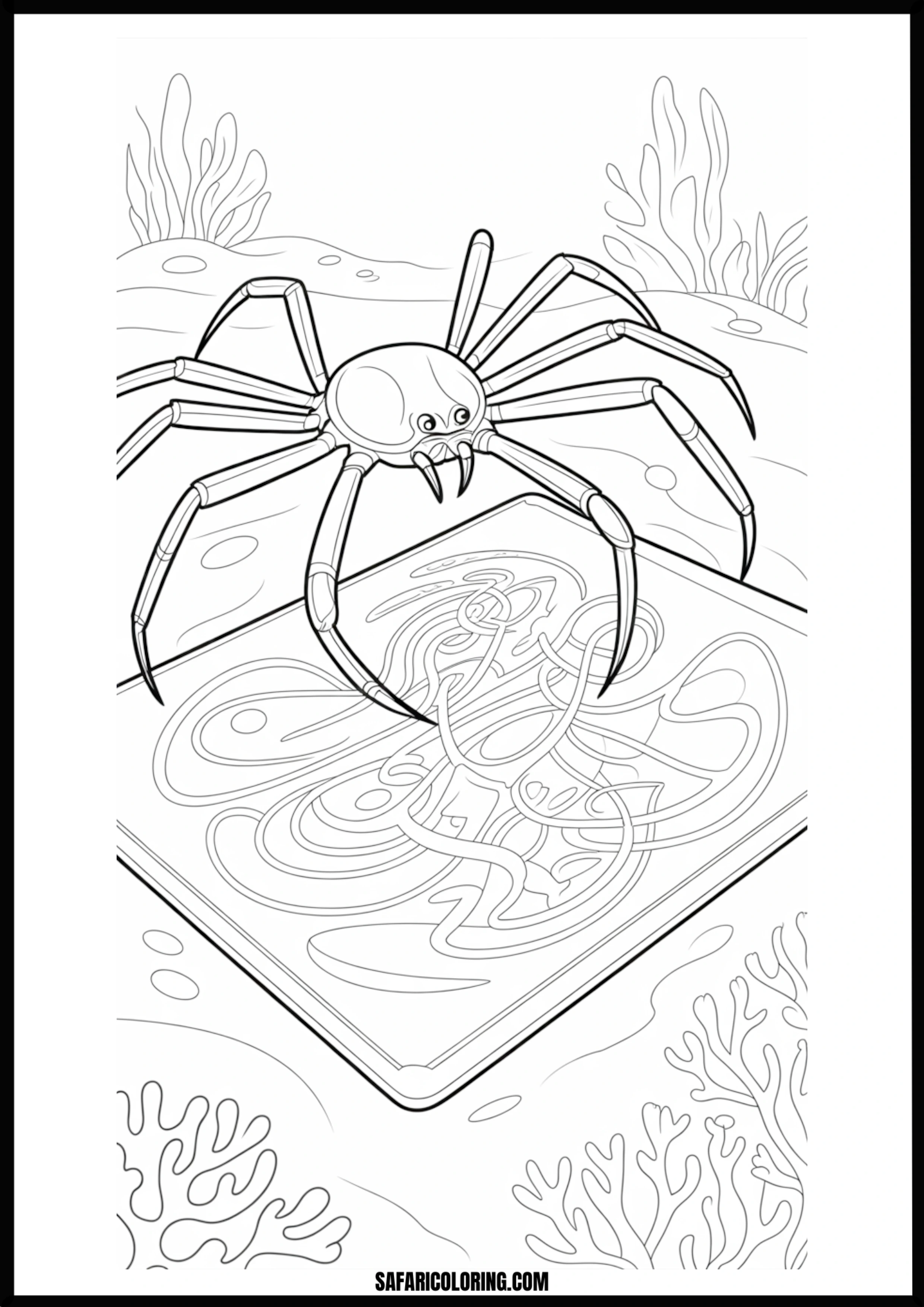 Mystical Sea Spider Design A sea spider resting on an ornate, decorative underwater pattern.