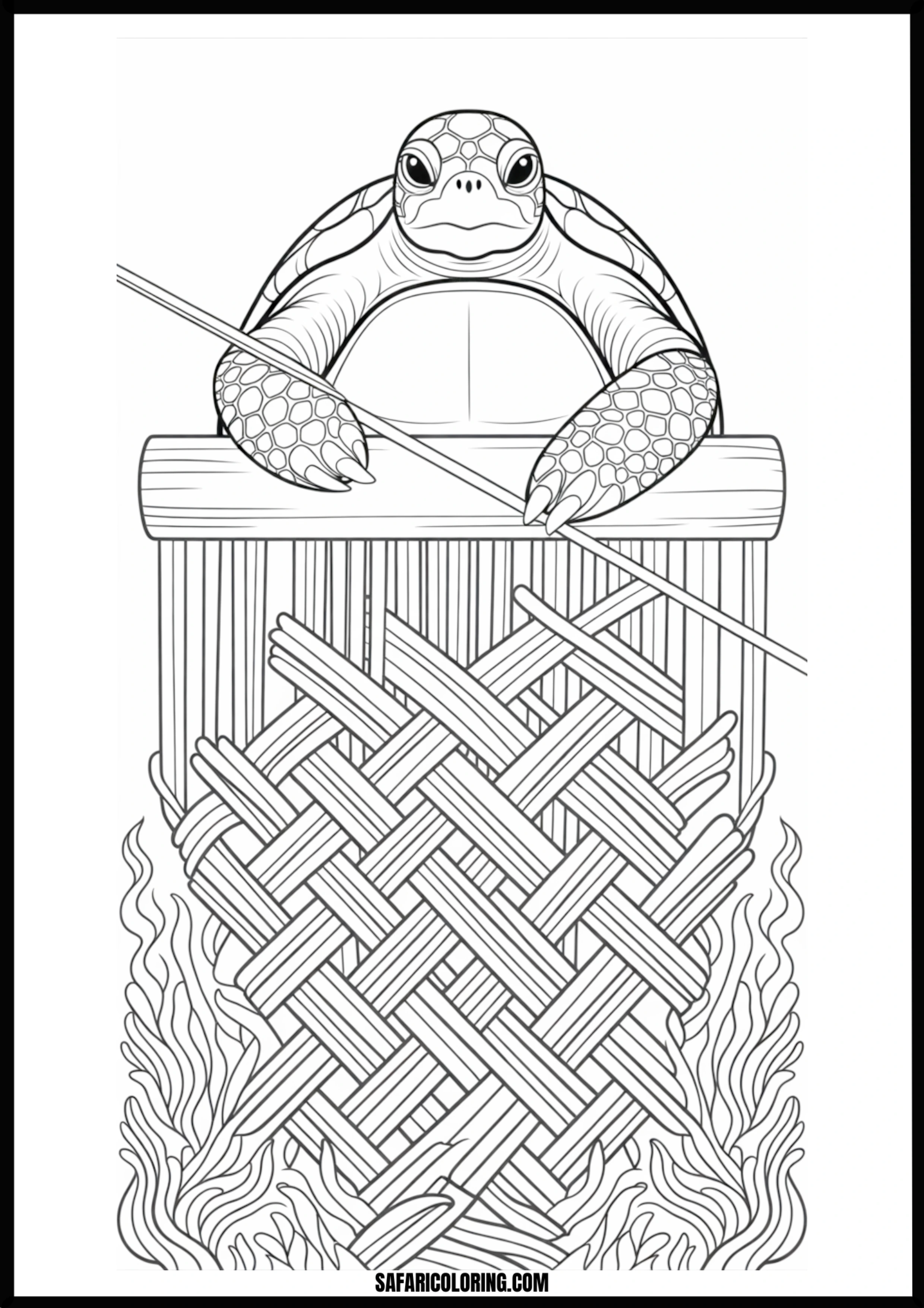 Crafty Sea Turtle Sea turtle weaving a mat surrounded by seaweed