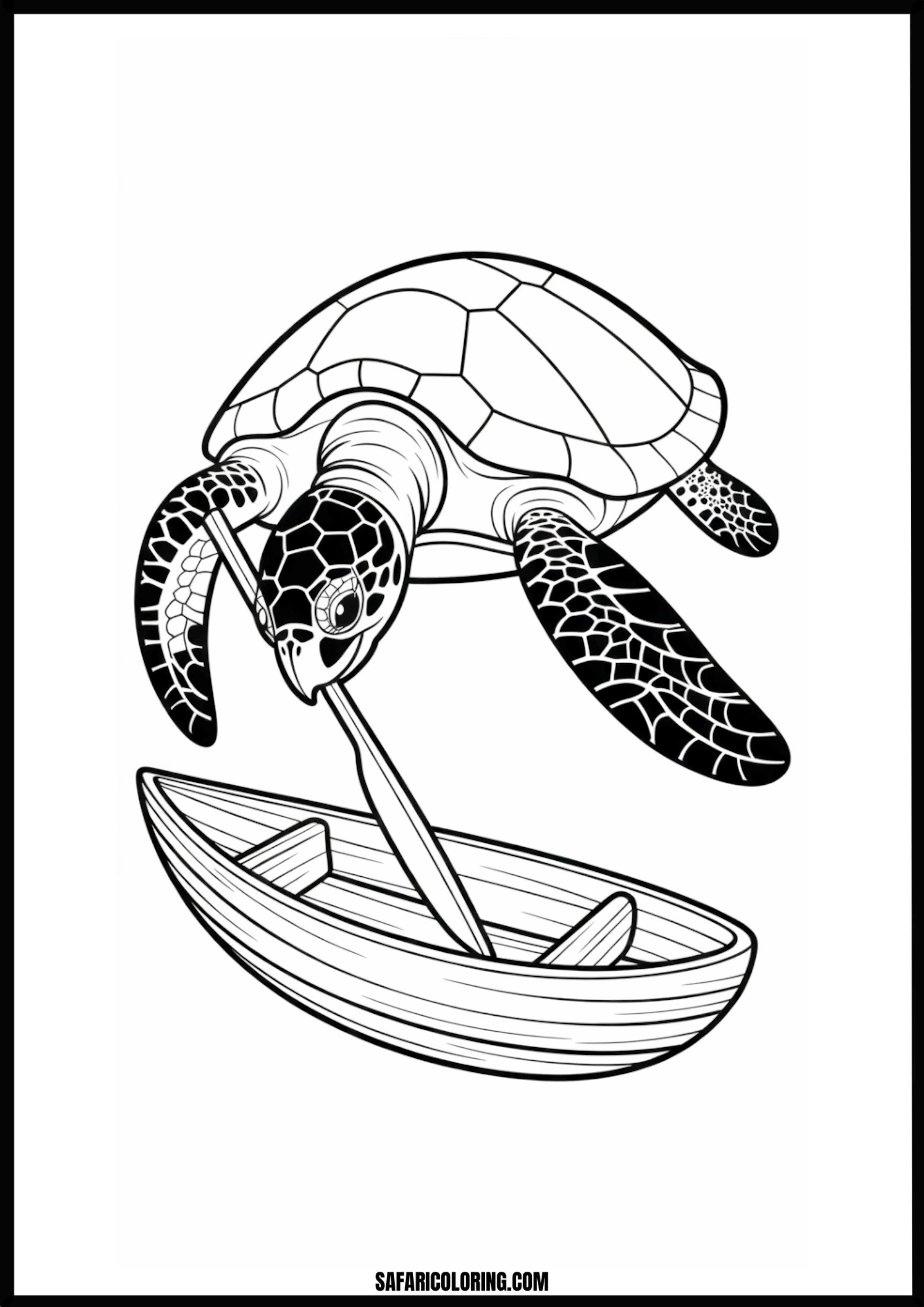 Boating Sea Turtle Sea turtle holding an oar above a boat