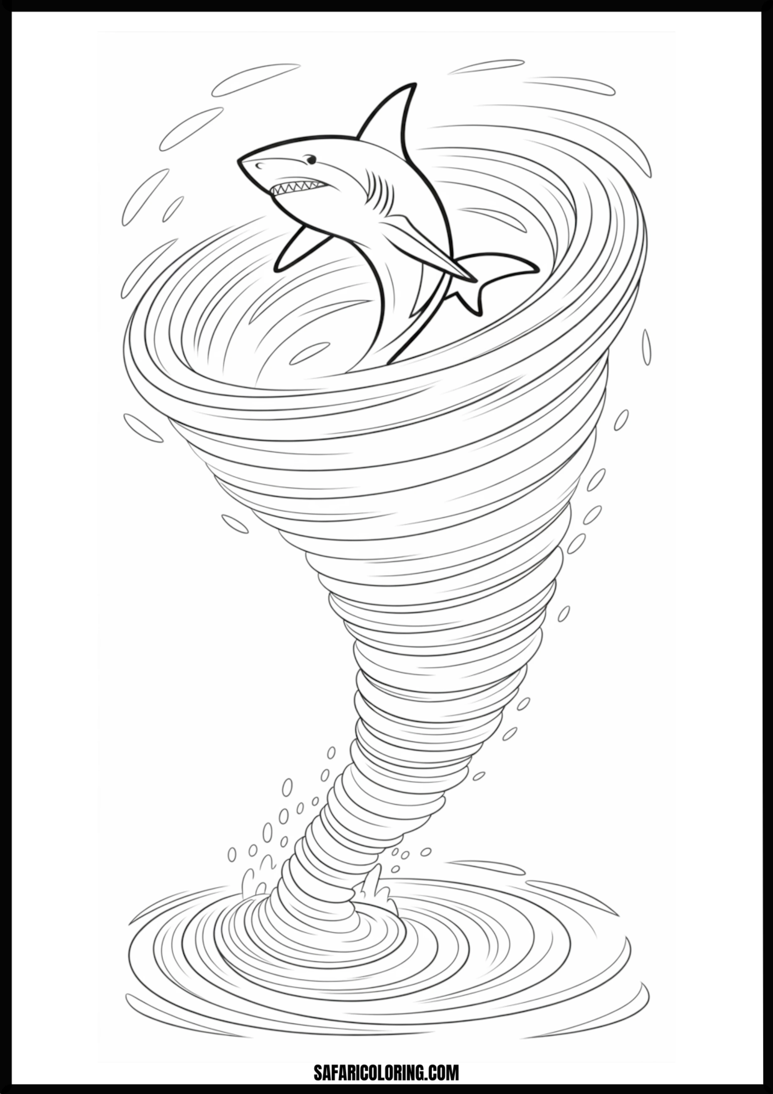 Shark Tornado Coloring Page Shark in a powerful tornado of water