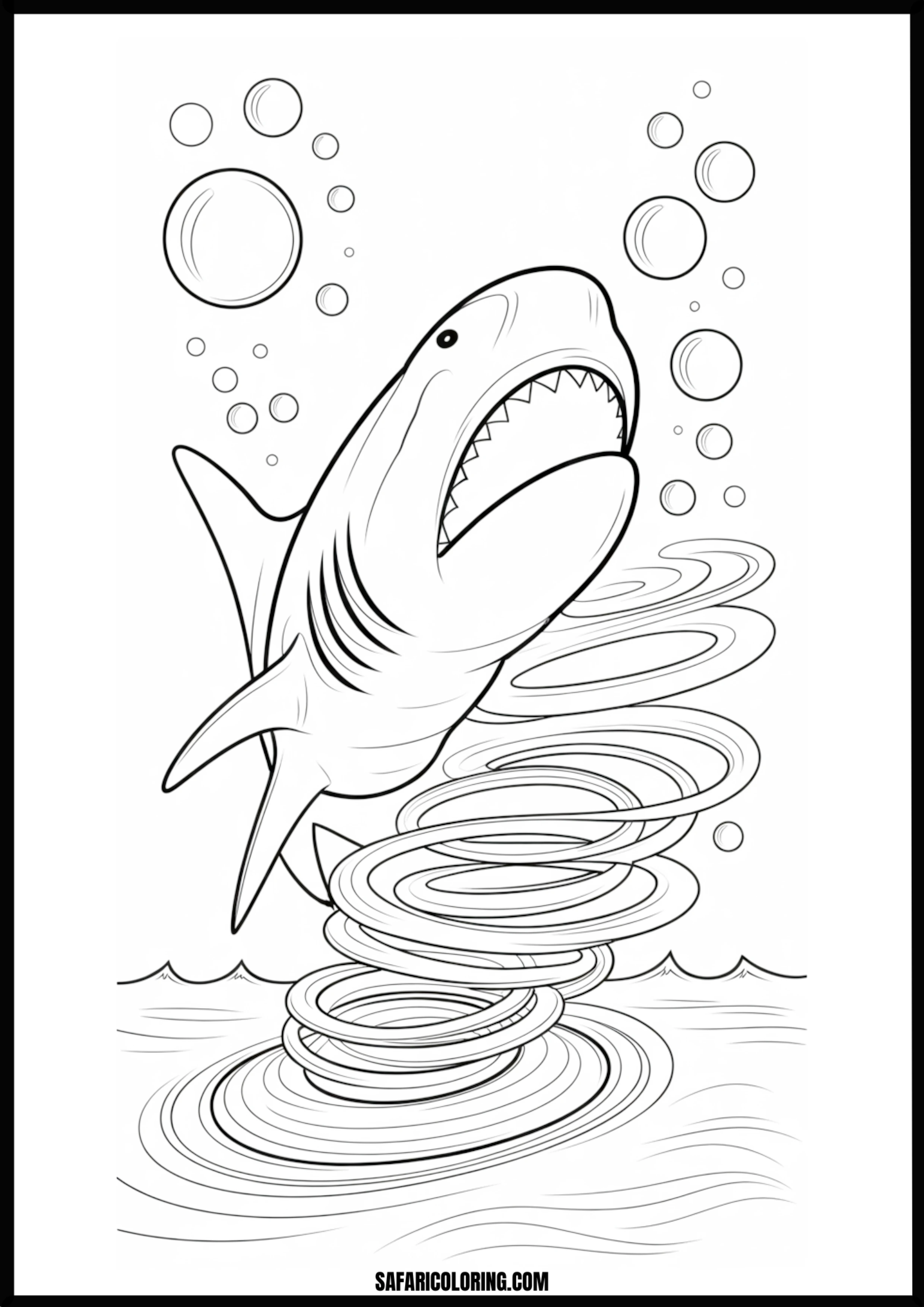 Shark in Water Tornado Coloring Page Shark caught in a water tornado