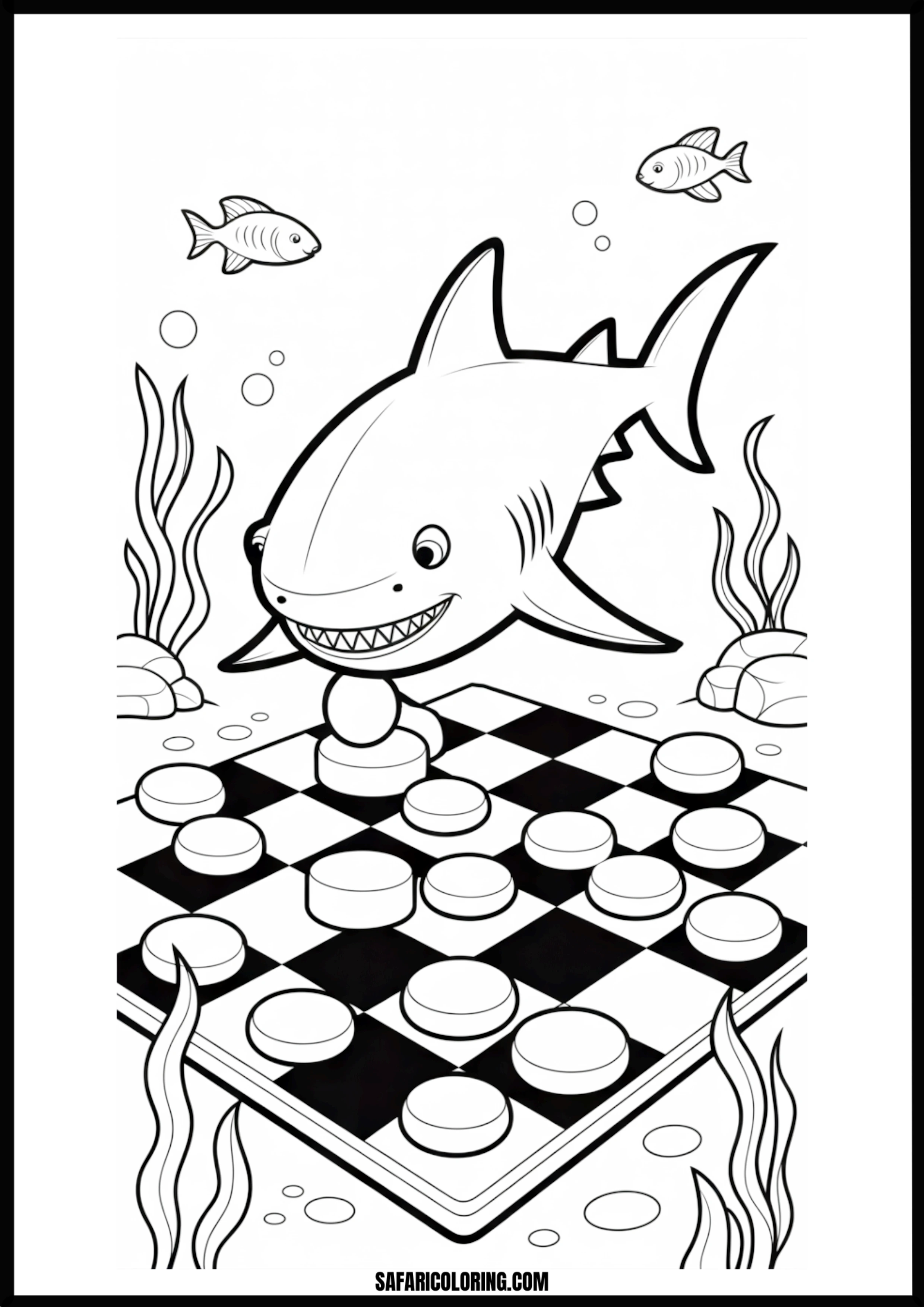 Shark Playing Checkers Underwater Coloring Page Shark playing checkers underwater