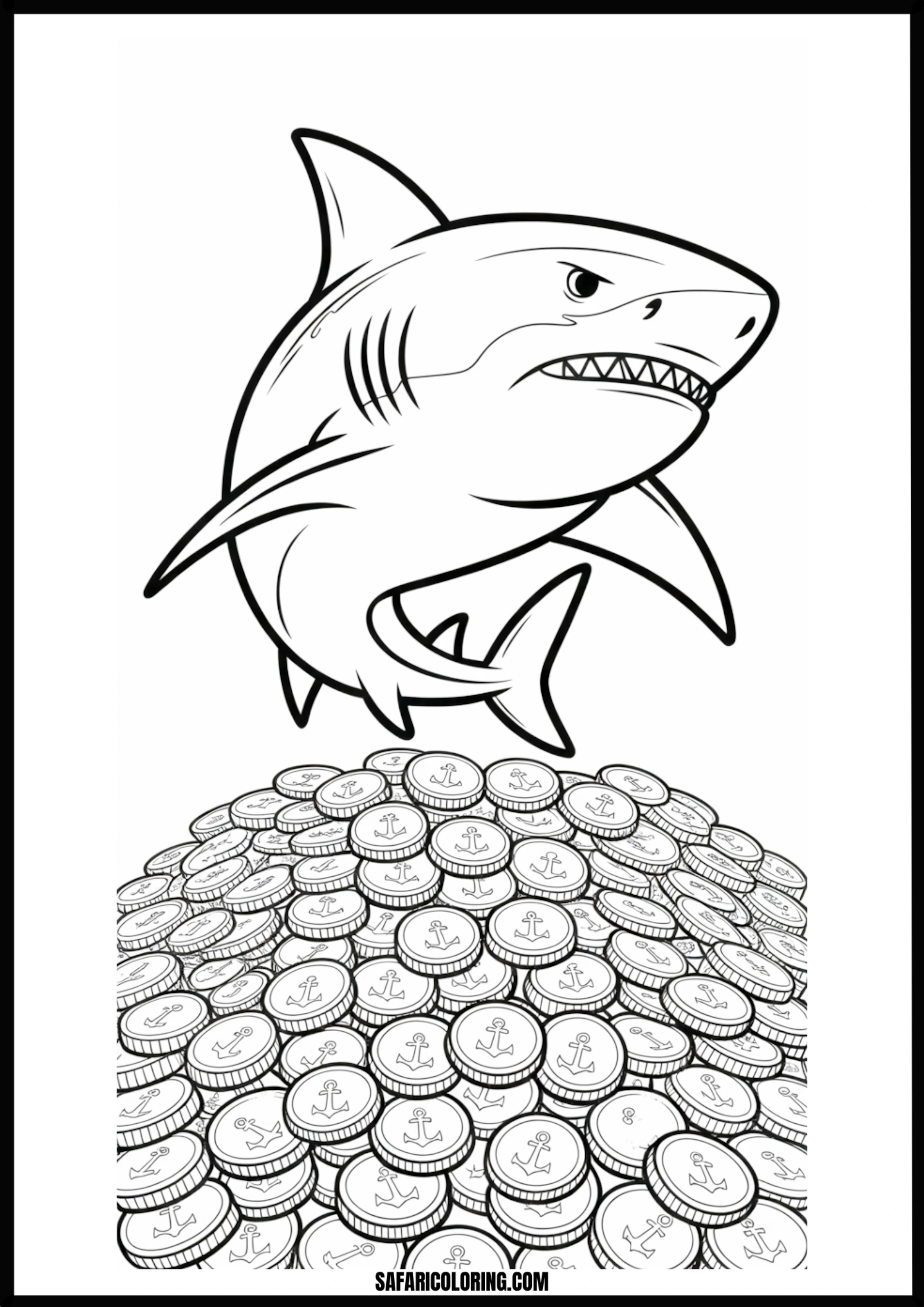 Shark Protecting Anchor Treasure Coloring Page Shark protecting anchor and treasure chest
