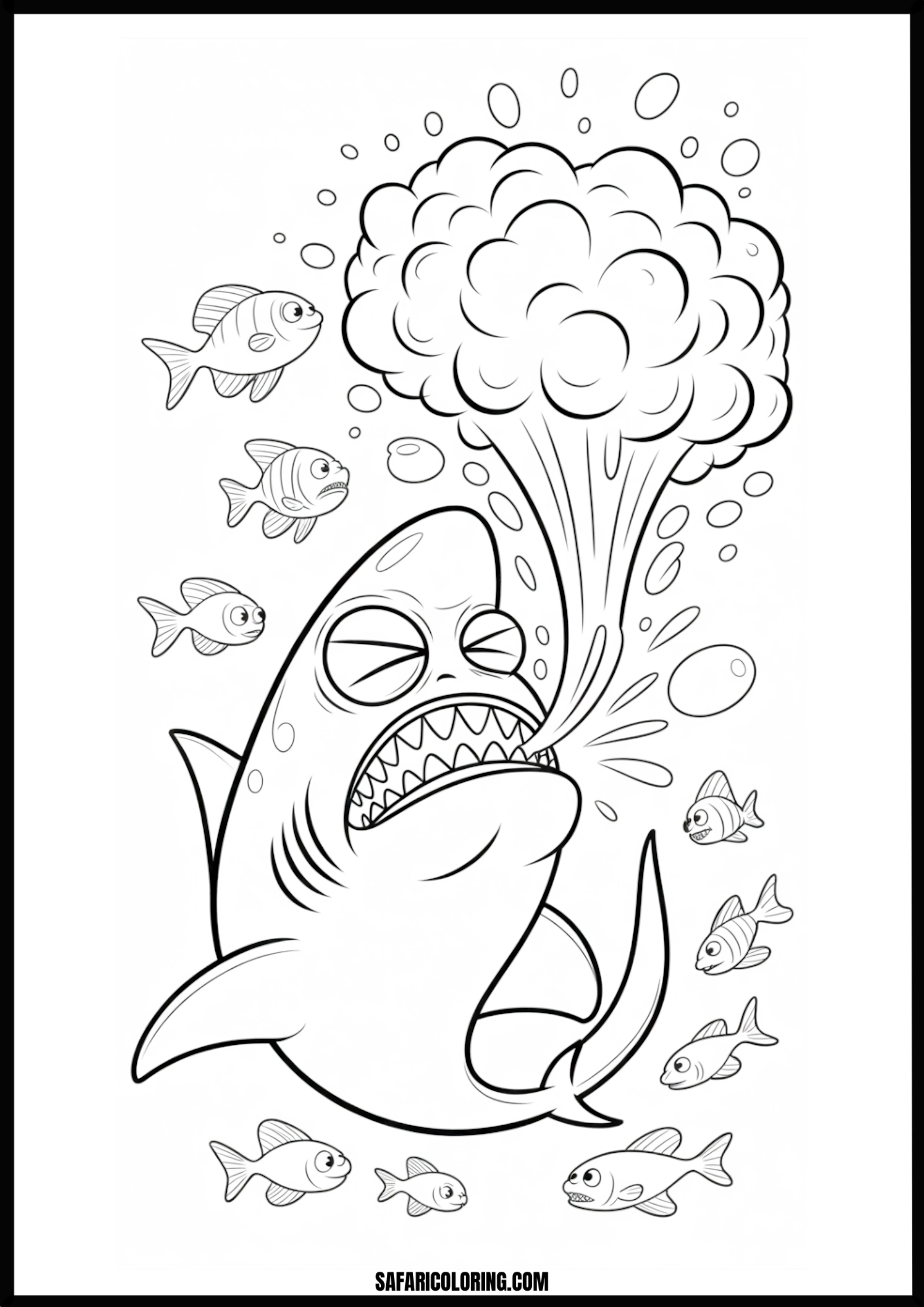 Silly Shark Burps Bubbles Coloring Page Silly shark burps bubbles startling little fish