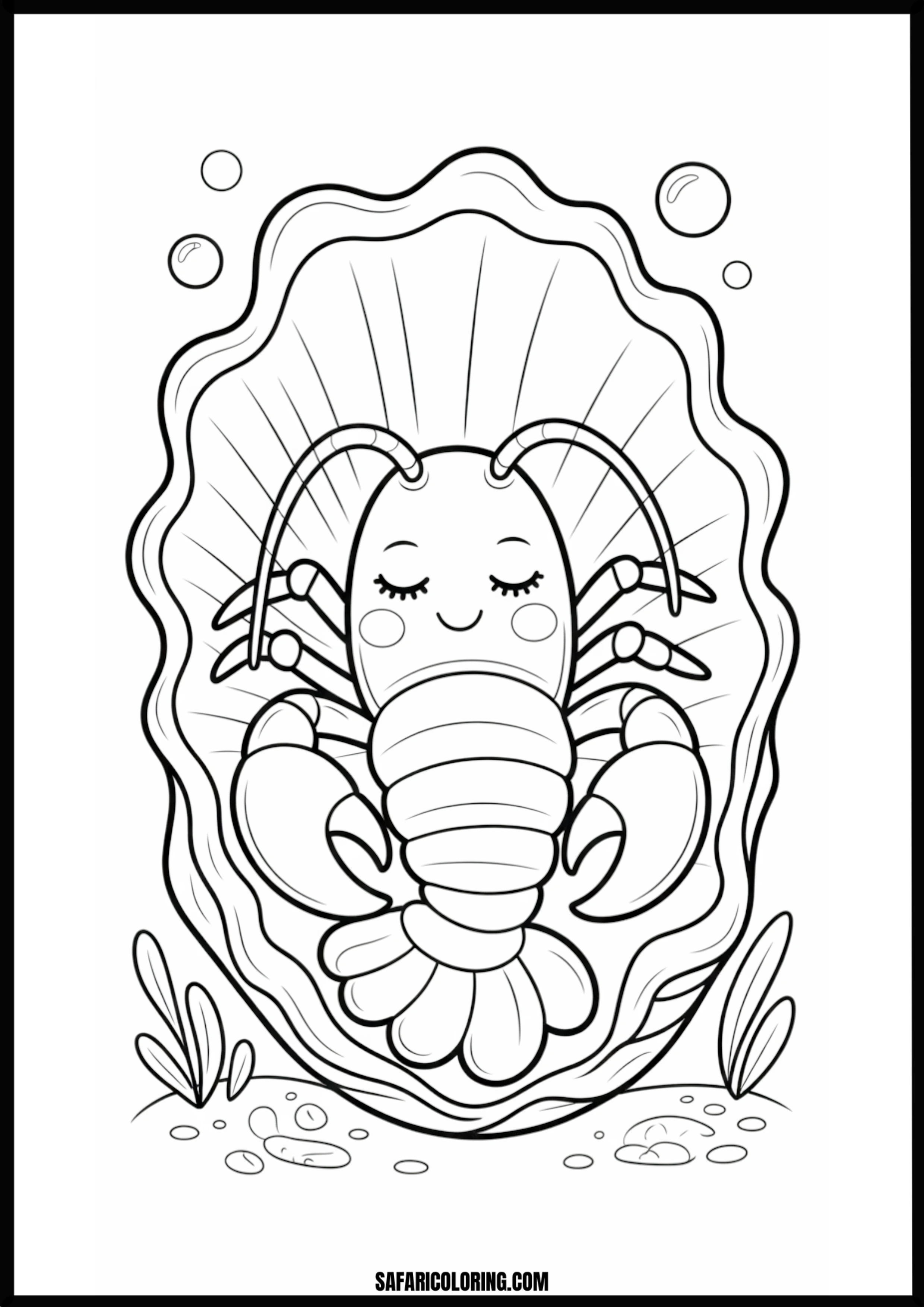 Color the Sleeping Lobster in a Shell A sleeping lobster inside a shell.