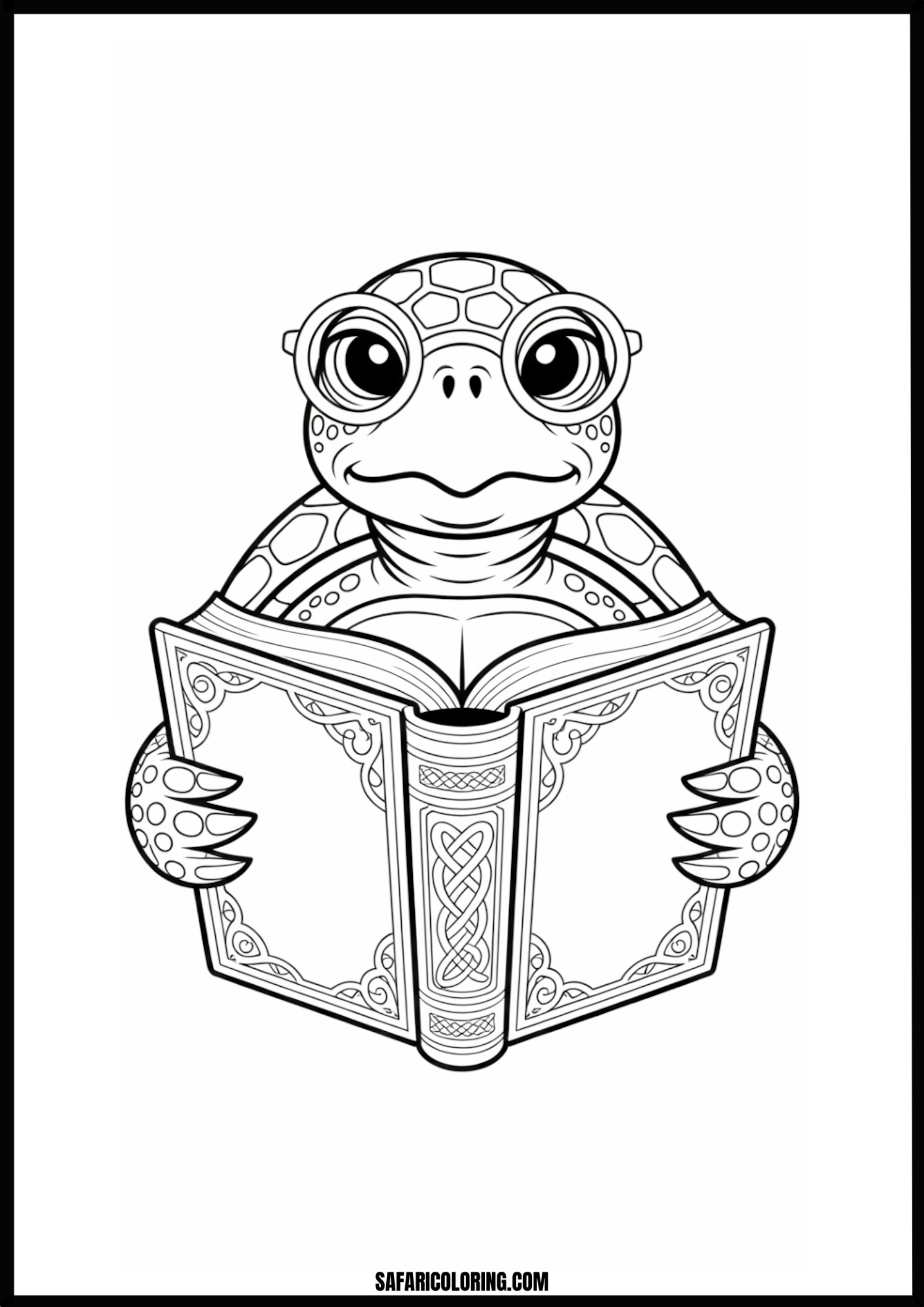 Bookworm Turtle Smart turtle reading an open book