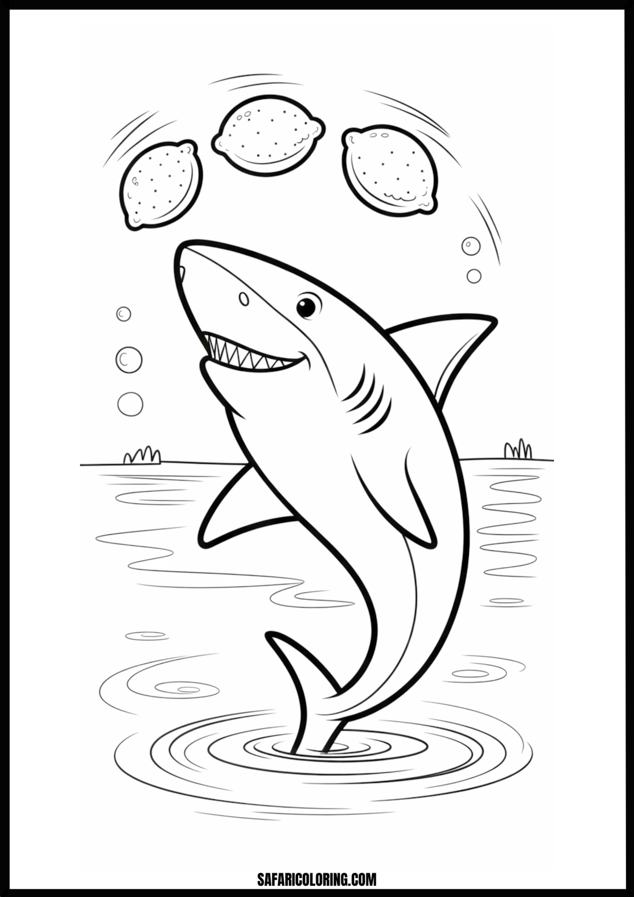 Smiling Shark Juggling Lemons Coloring Page Smiling shark juggling lemons underwater