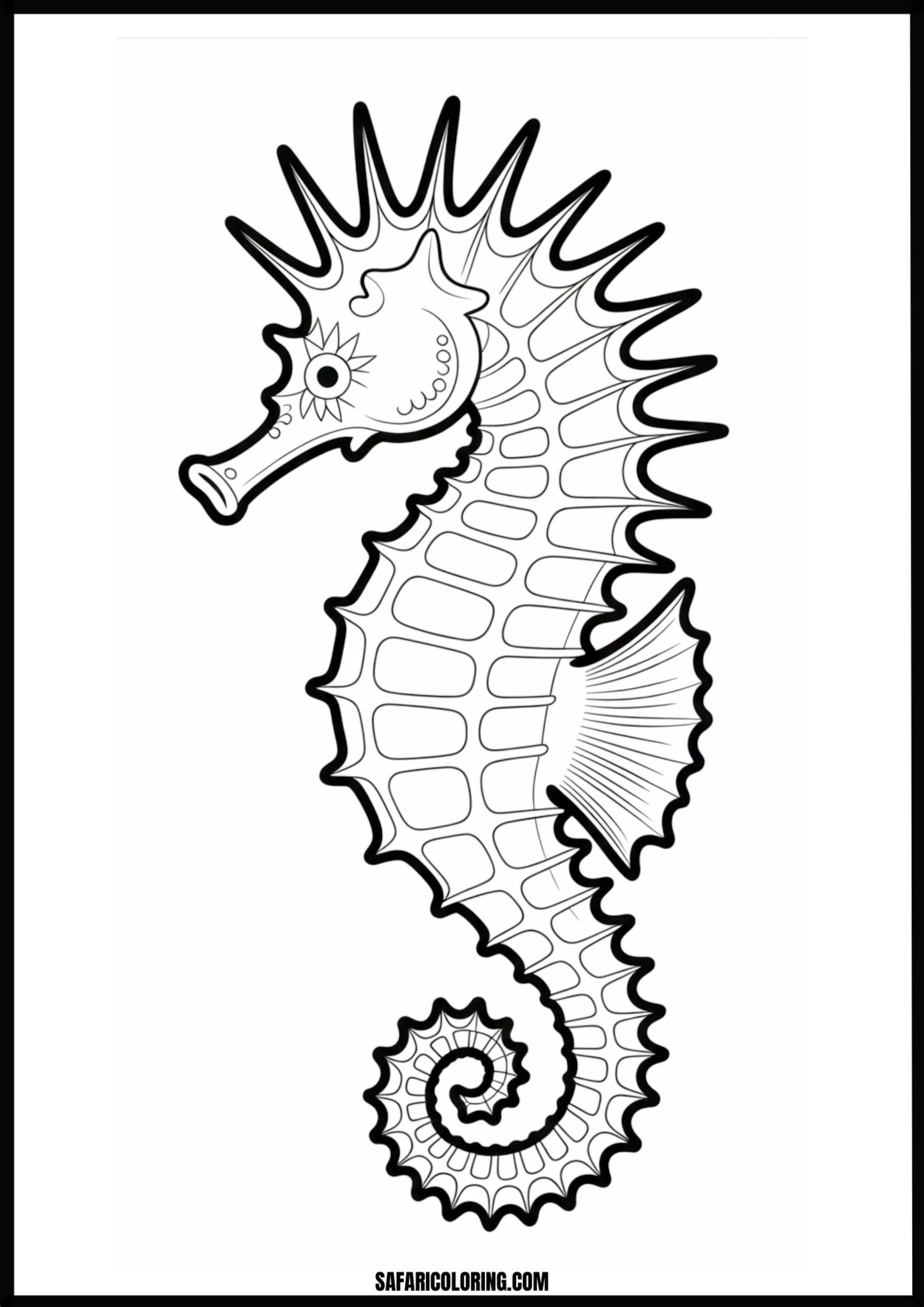 Printable Spiky Seahorse Coloring page of a spiky seahorse.