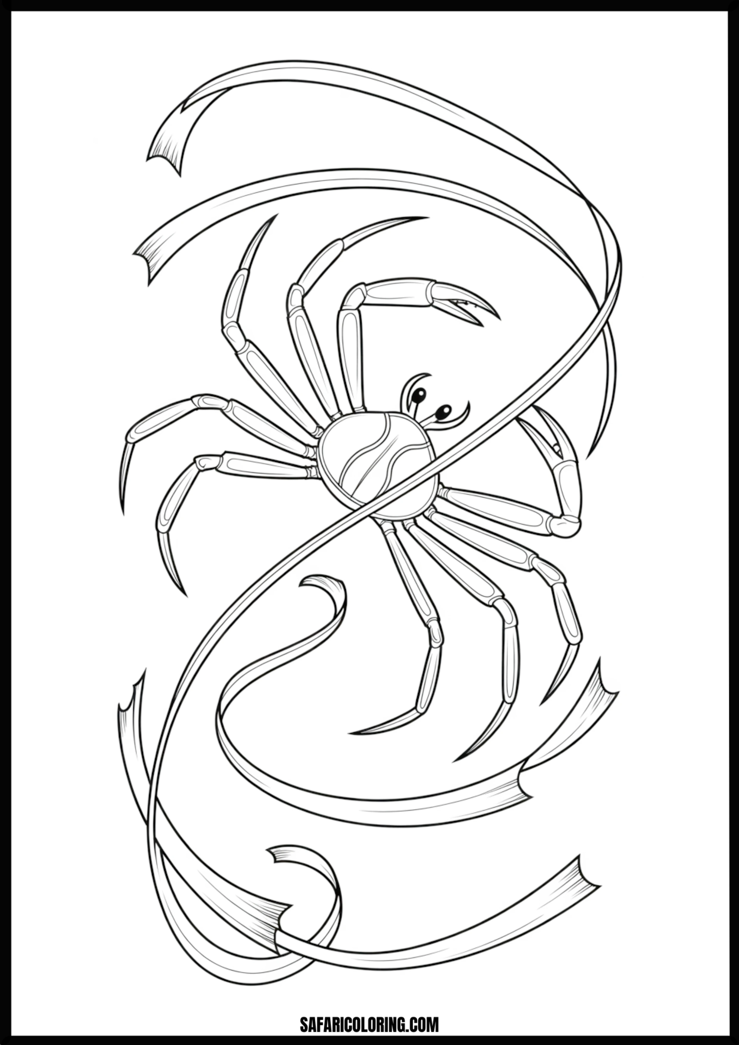Artistic Ribbon Crab A stylized illustration of a crab with graceful, flowing ribbons intertwined around it.