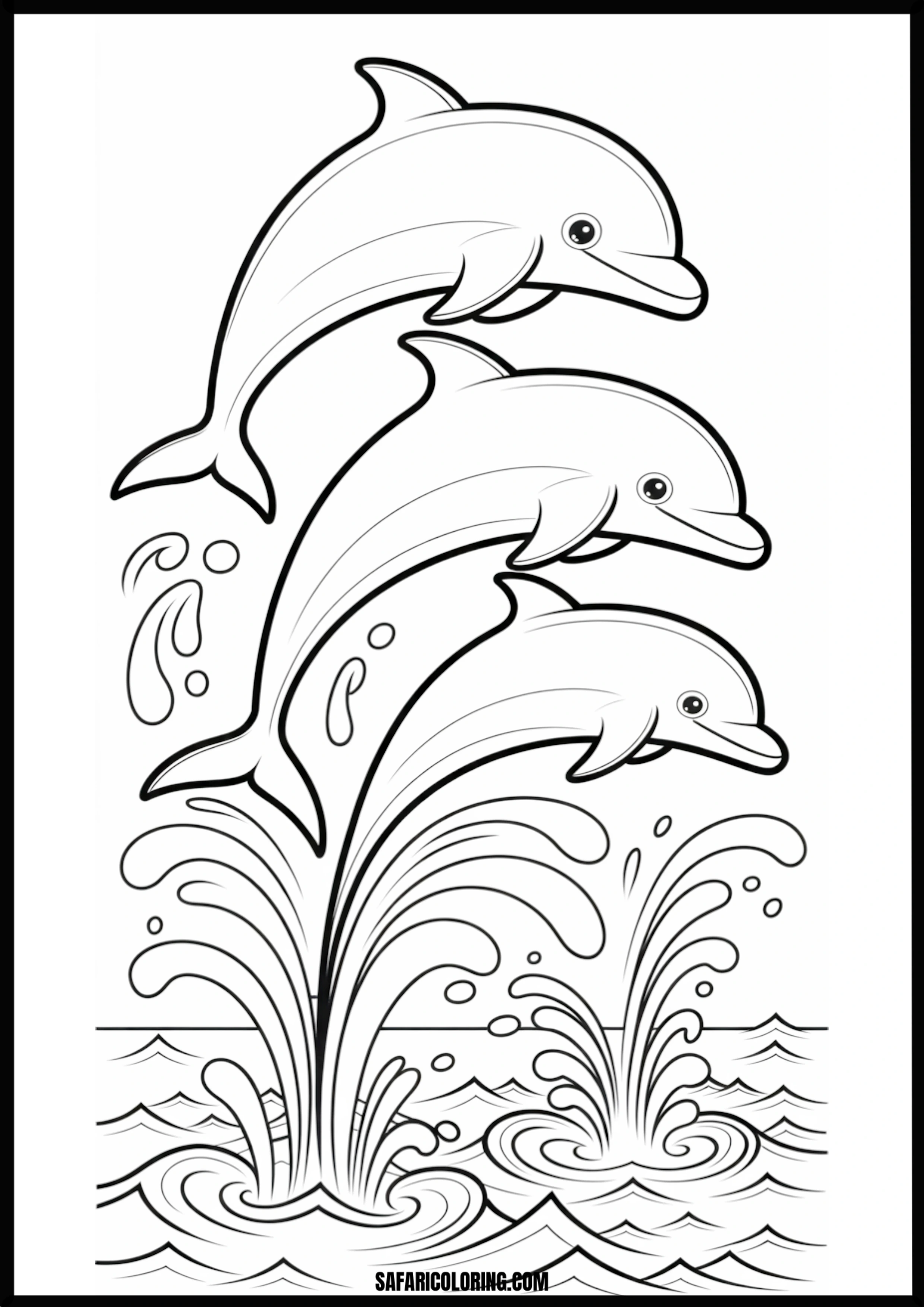 Three Jumping Dolphins Coloring Page Three dolphins majestically jumping out of the water