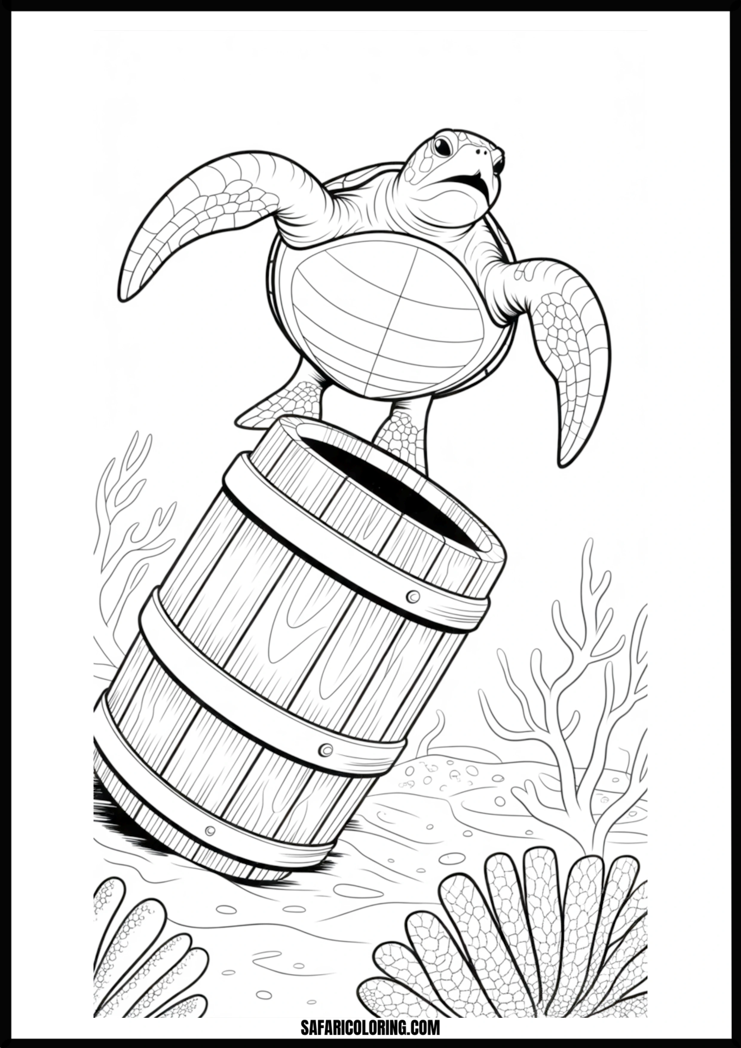 Acrobatic Underwater Turtle Turtle balancing a barrel underwater