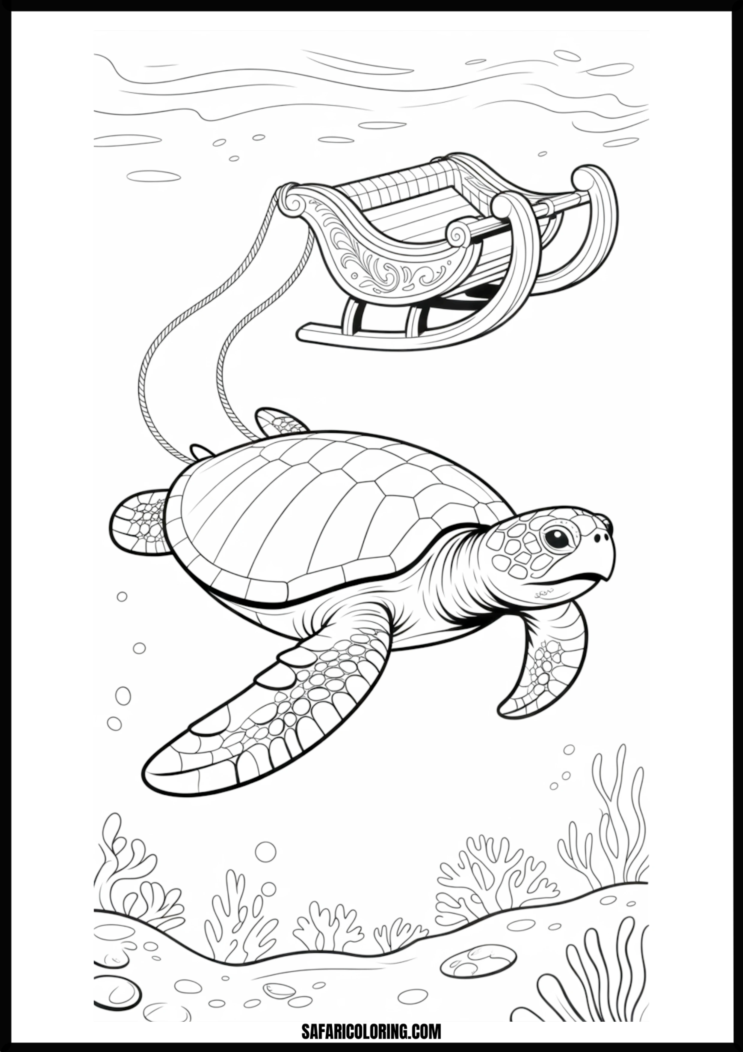 Christmas Ocean Turtle Turtle pulling an underwater sleigh