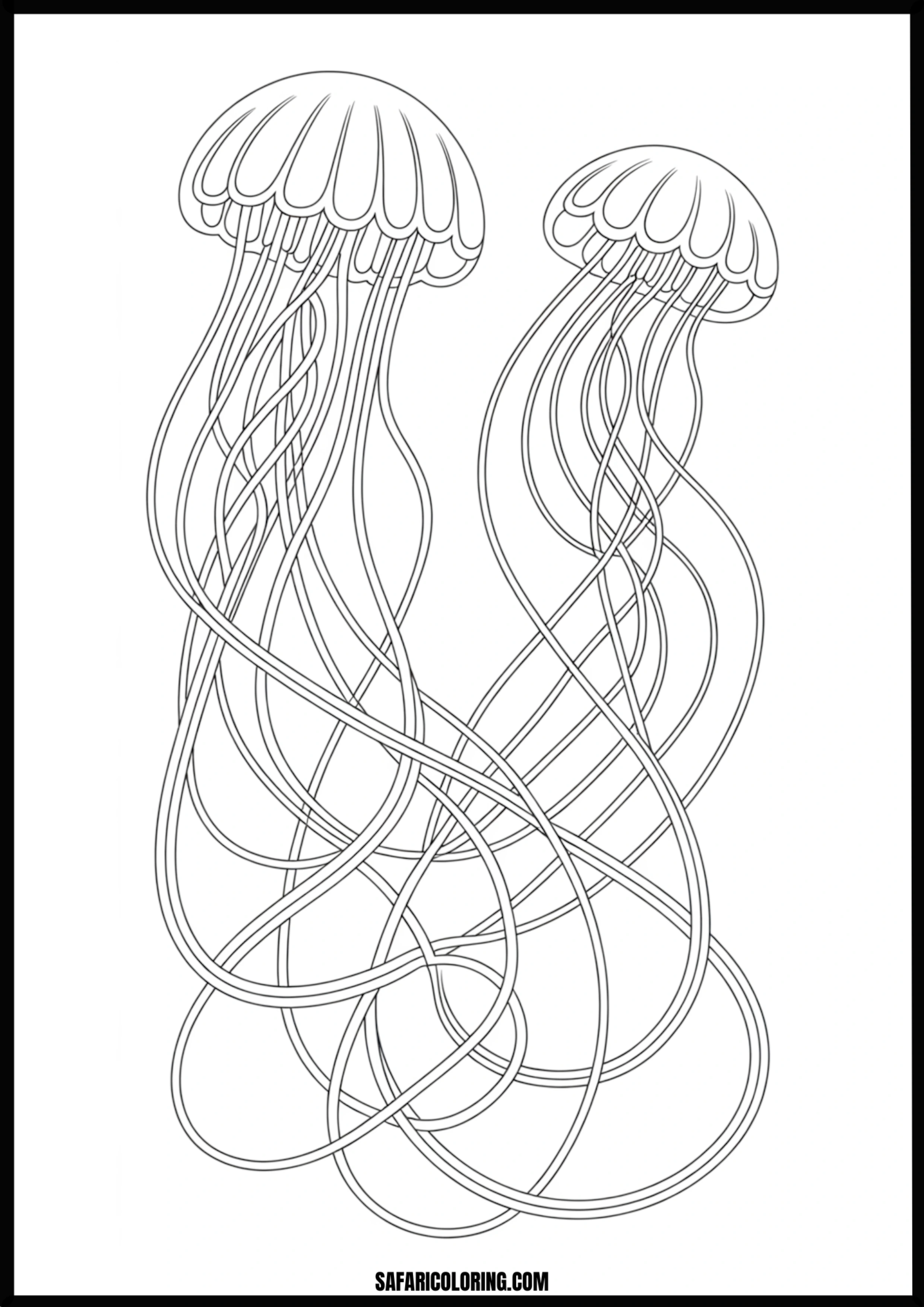 Two Intertwined Jellyfish Coloring Page Two graceful jellyfish with their tentacles intertwined.