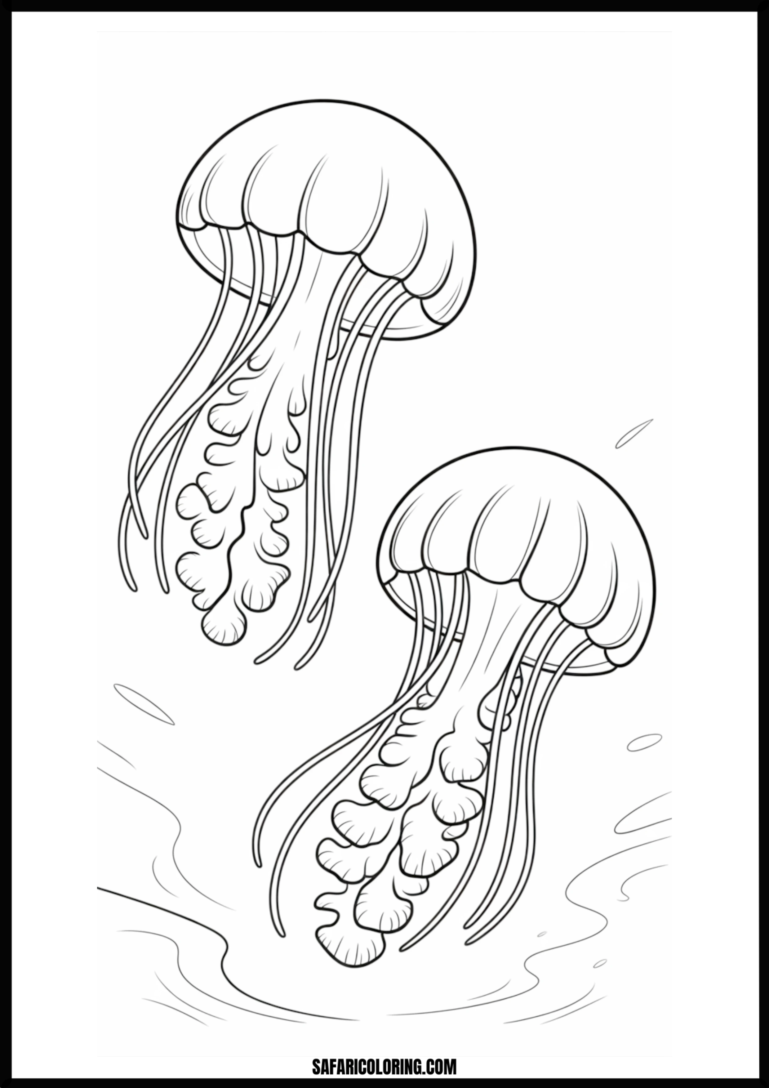 Two Jellyfish Coloring Page Two graceful jellyfish swimming side-by-side.