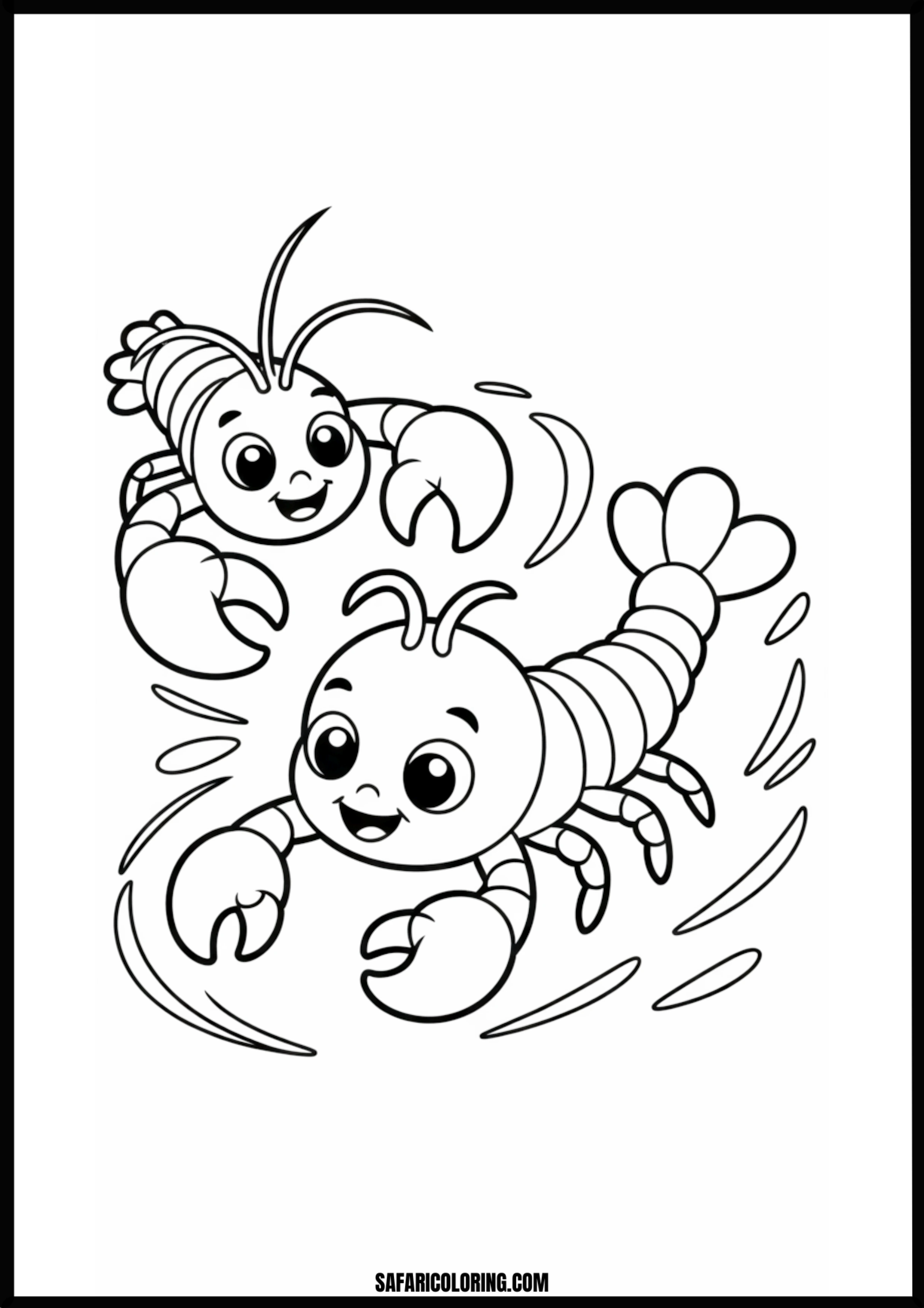 Printable Two Cute Lobsters Coloring Sheet Two cute lobsters playing together.