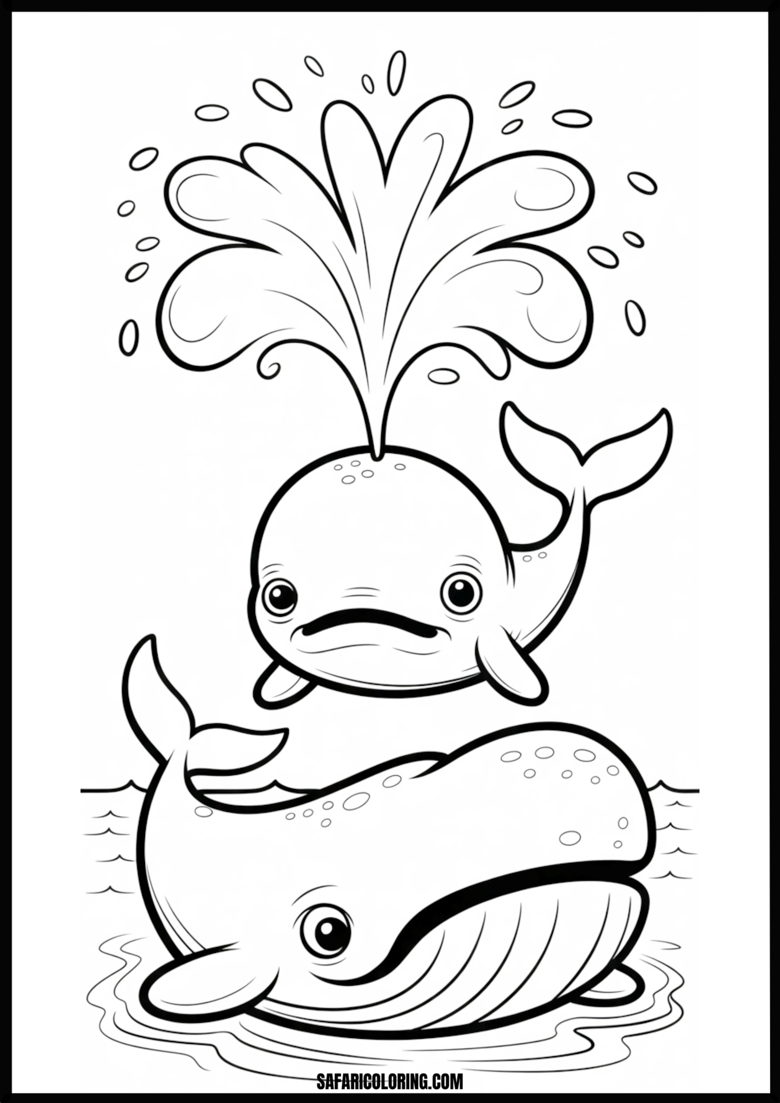 Two Cute Whales Spouting Water Coloring Page Coloring page of two cute whales spouting water playfully.