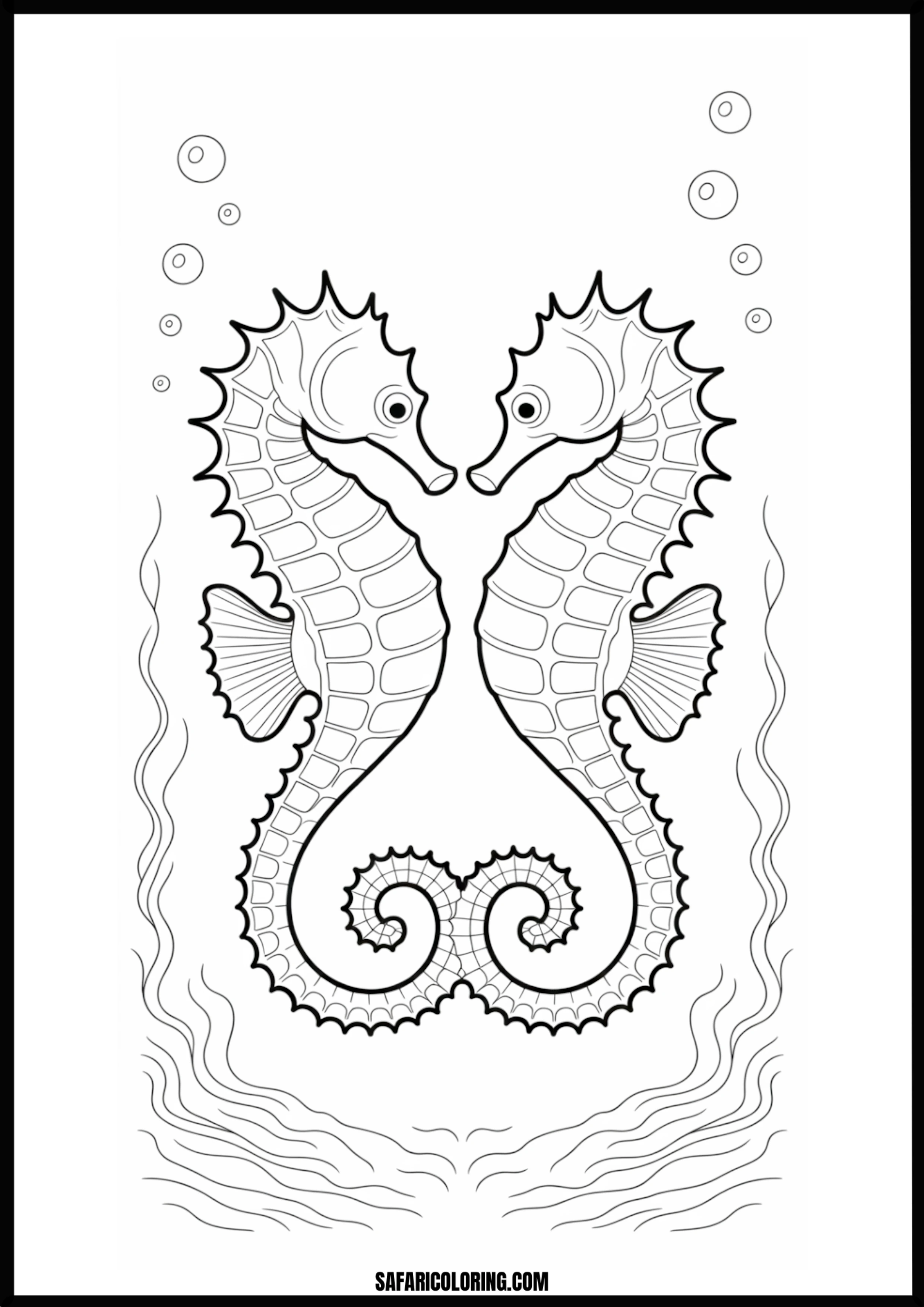 Printable Two Seahorses Coloring page of two seahorses.