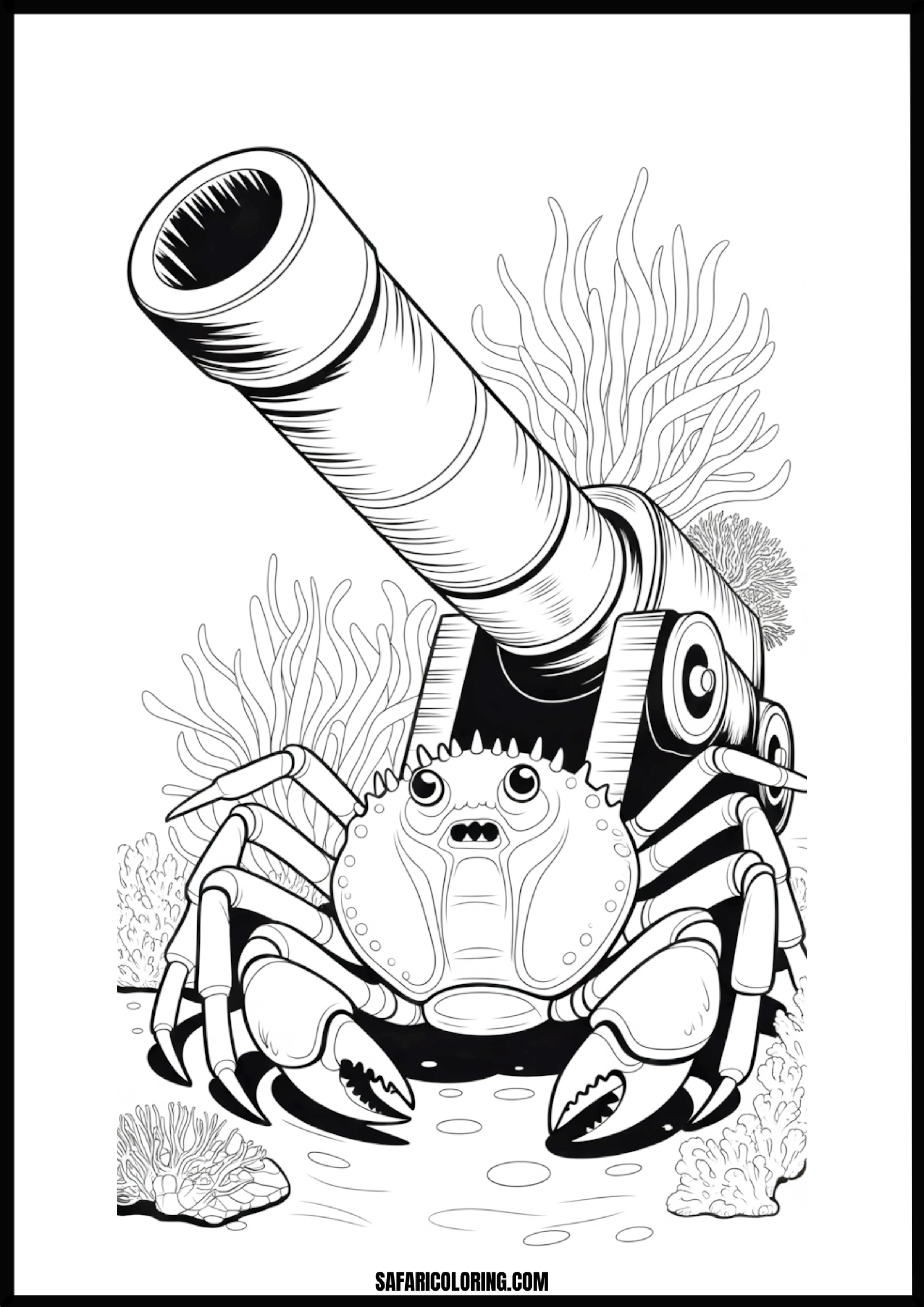 Action Crab Cannon A cartoon crab operating an underwater cannon, ready for action.