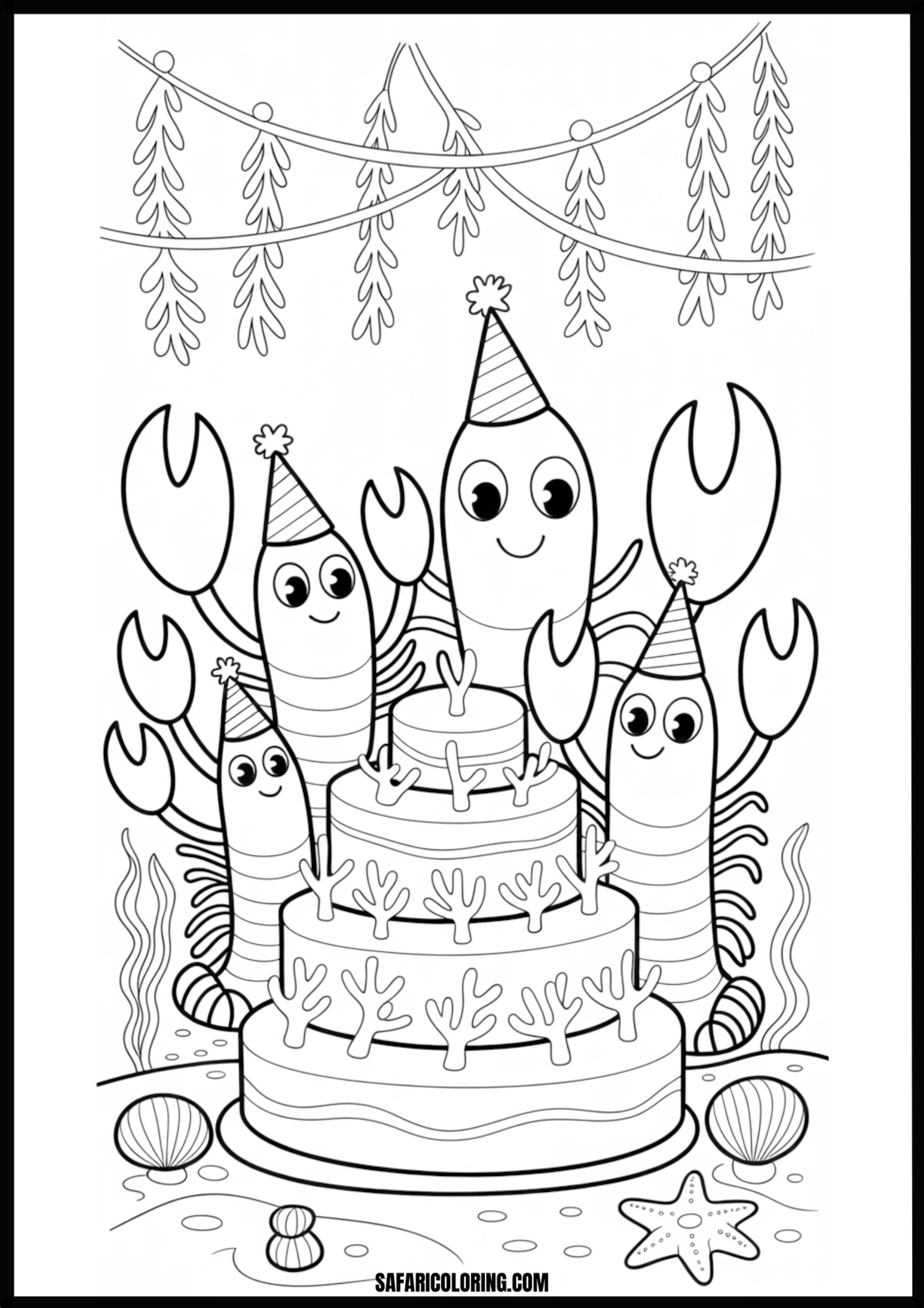 Color the Underwater Lobster Birthday Party An underwater lobster birthday party.