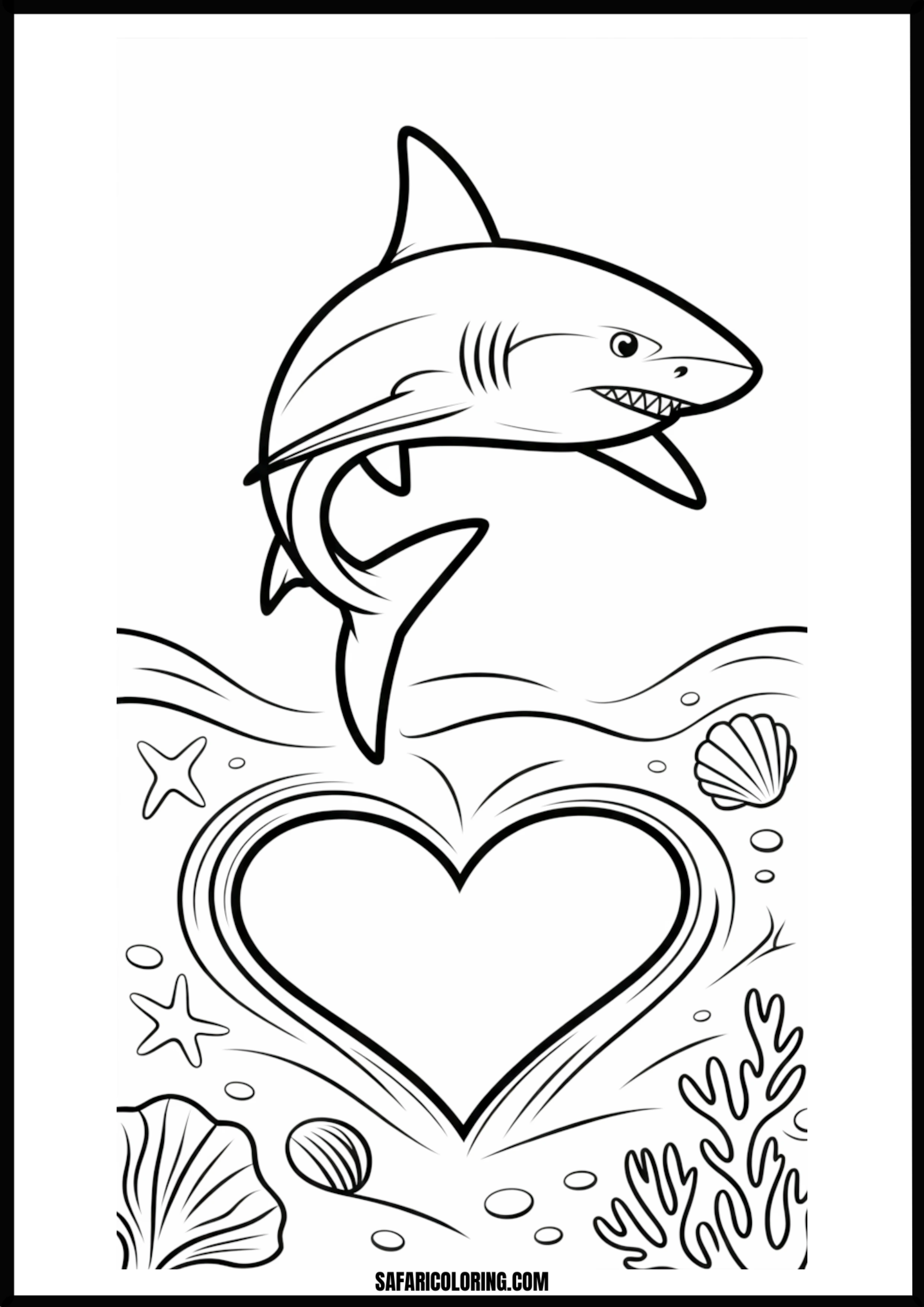 Underwater Shark Heart Coloring Page Underwater shark forming a heart shape