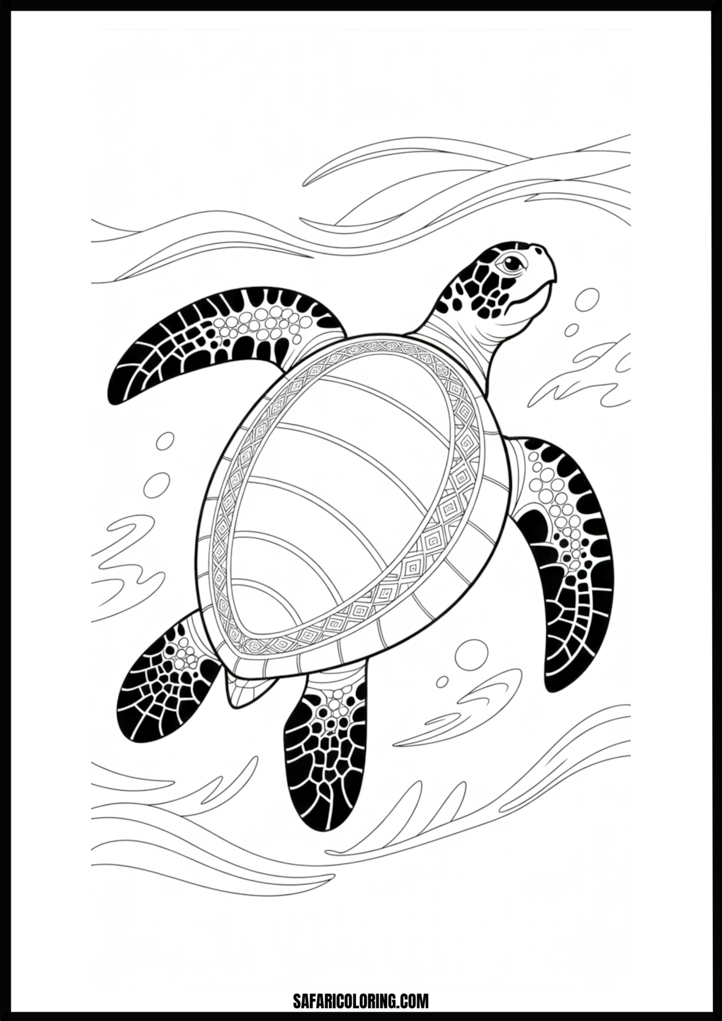 Intricate Underwater Turtle Detailed underwater sea turtle coloring page