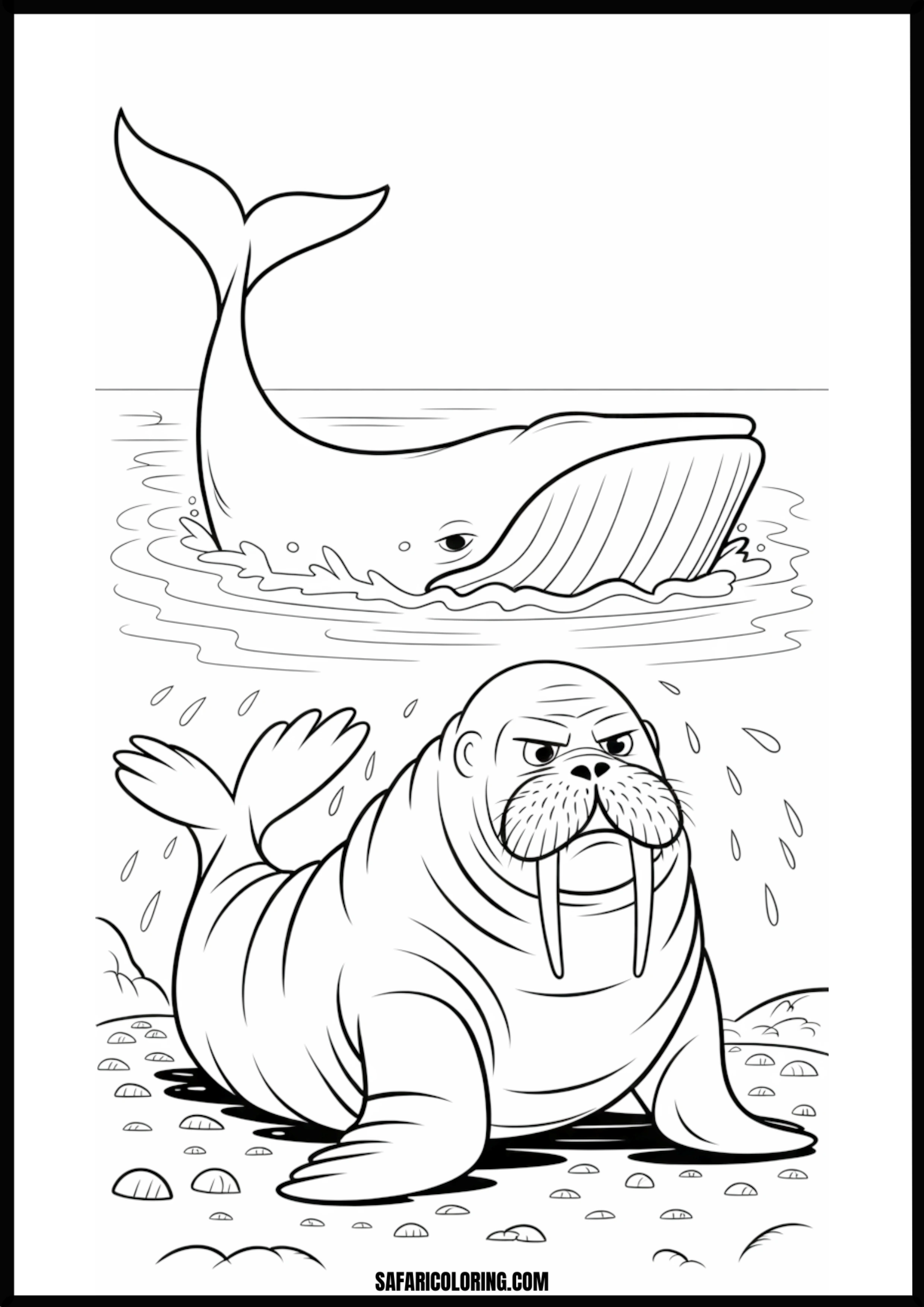 Whale and Walrus Arctic Friends Coloring Page Coloring page of a whale and a walrus.
