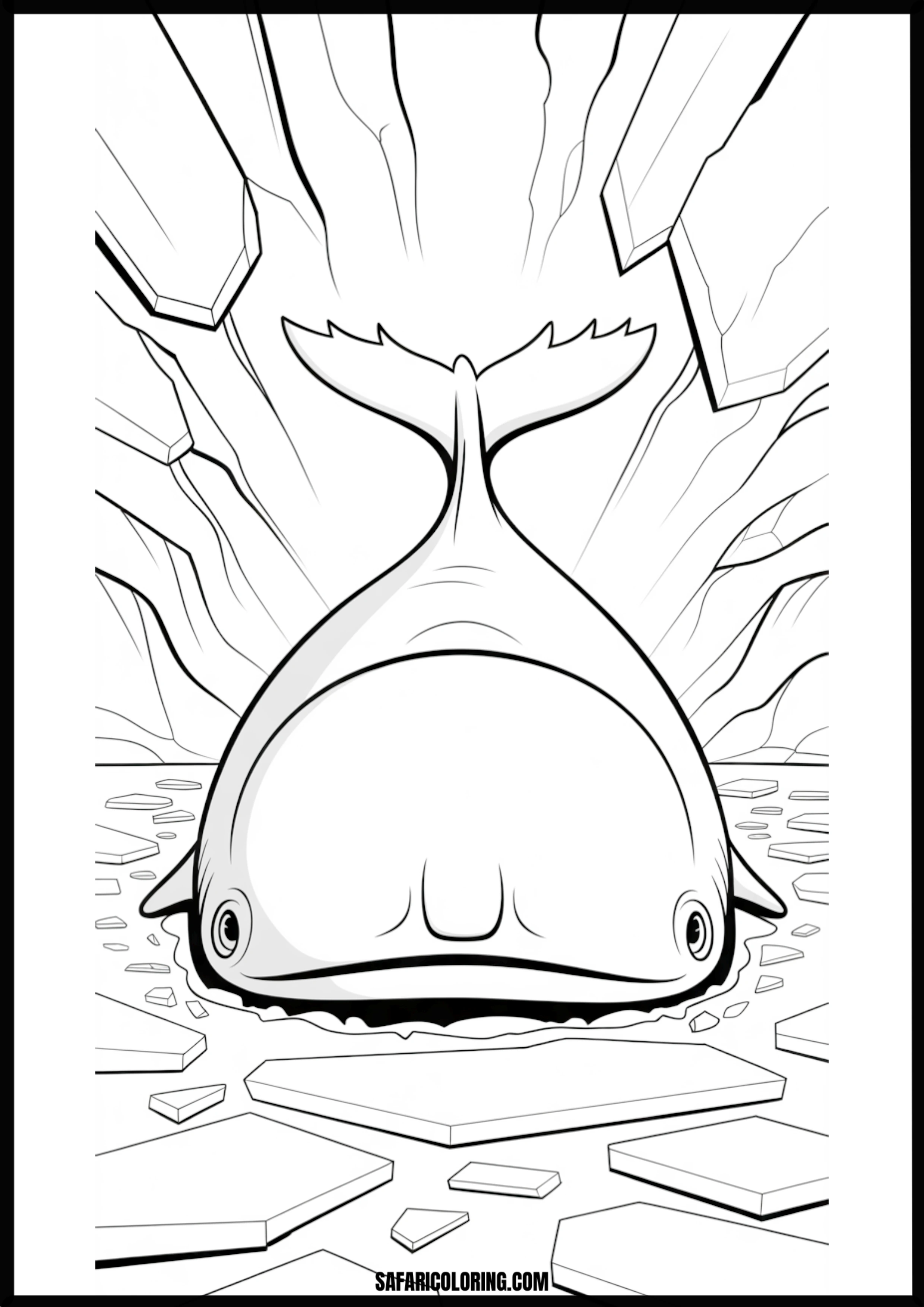 Whale Emerging from Arctic Ice Coloring Page Coloring page of a whale emerging from arctic ice.