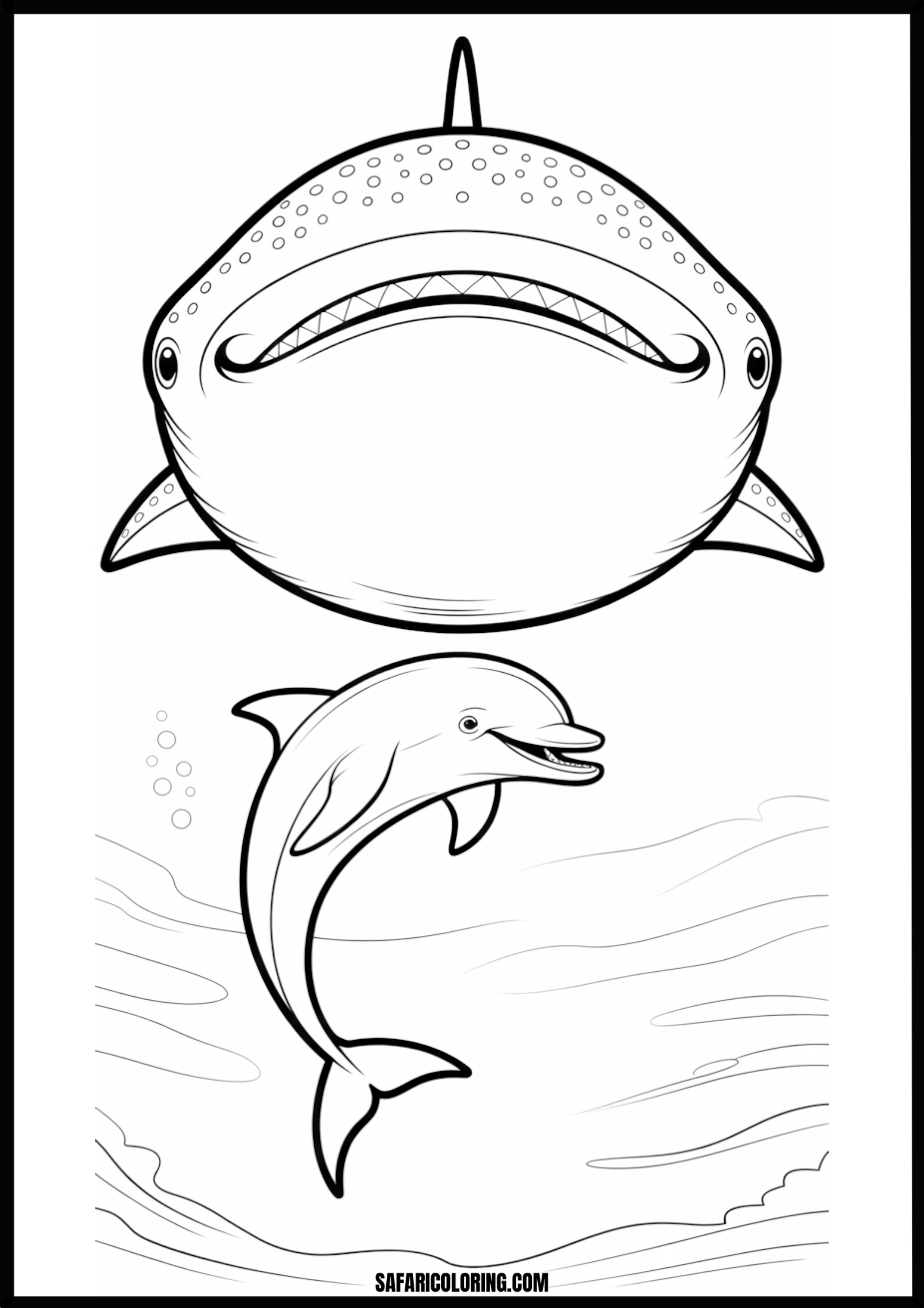 Whale Shark and Dolphin Underwater Coloring Whale shark and dolphin swimming together underwater