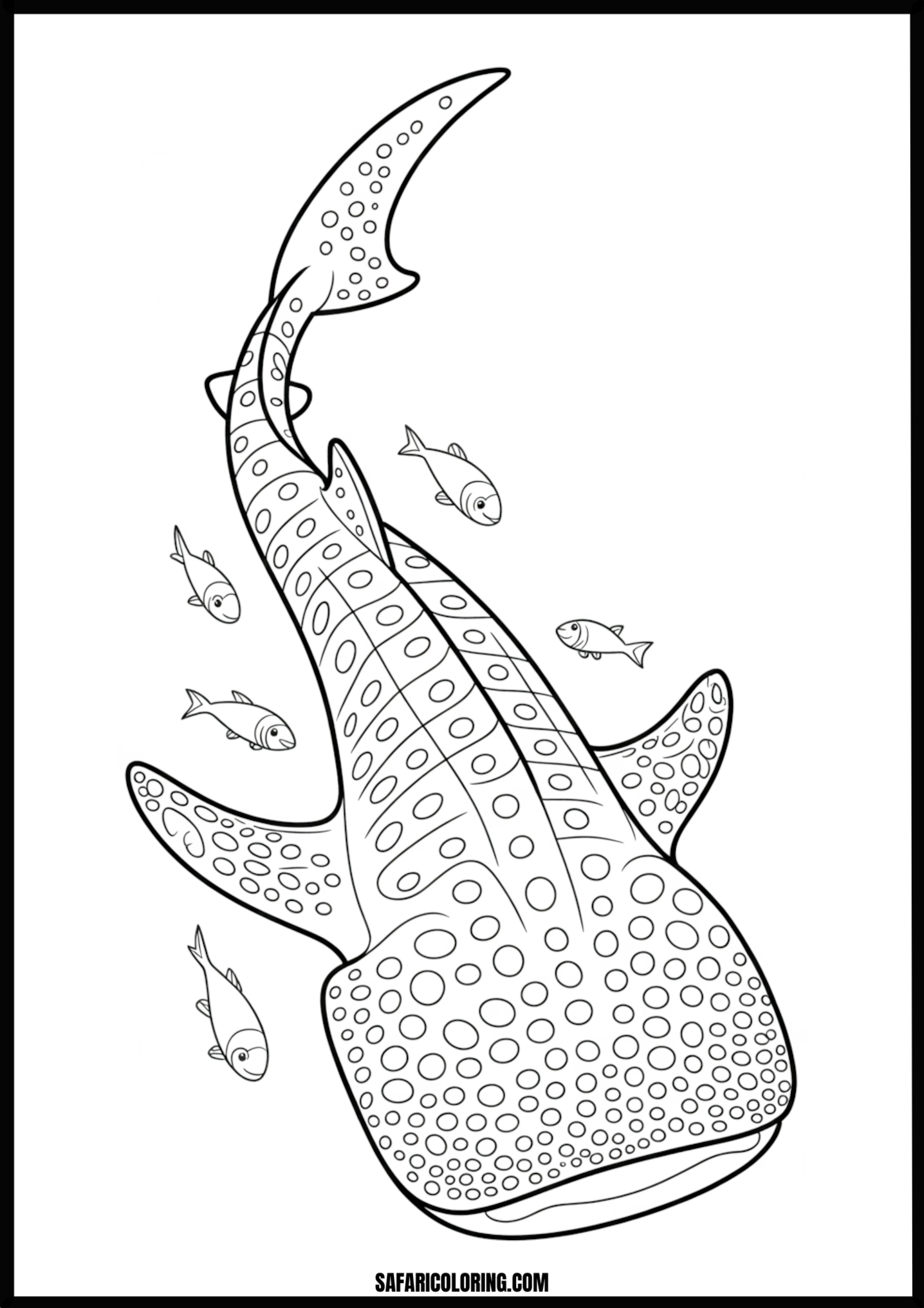 Whale Shark and Fish Coloring Page Whale shark swimming with small fish