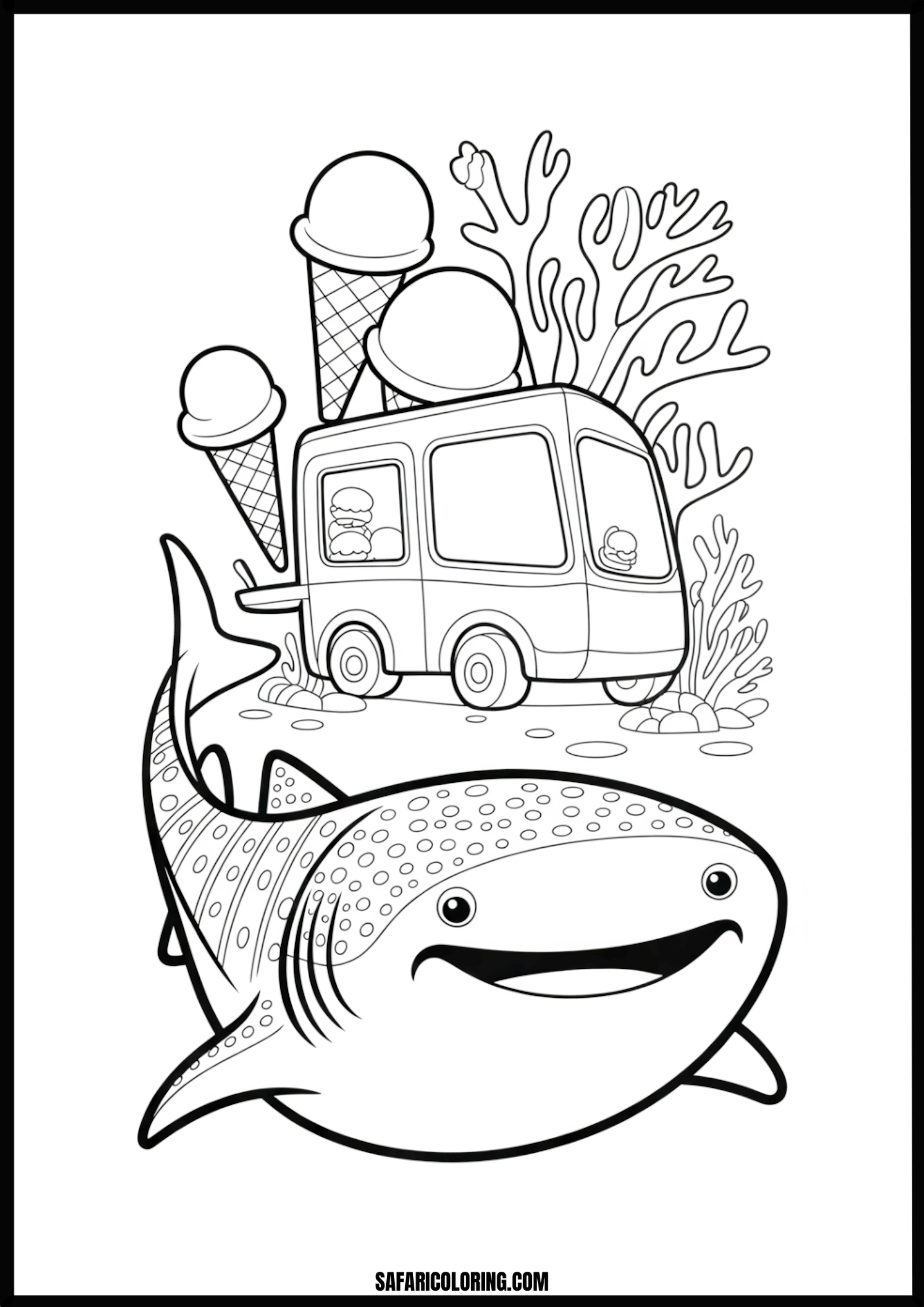 Whale Shark with an Ice Cream Truck Coloring Page Whale shark with an ice cream truck