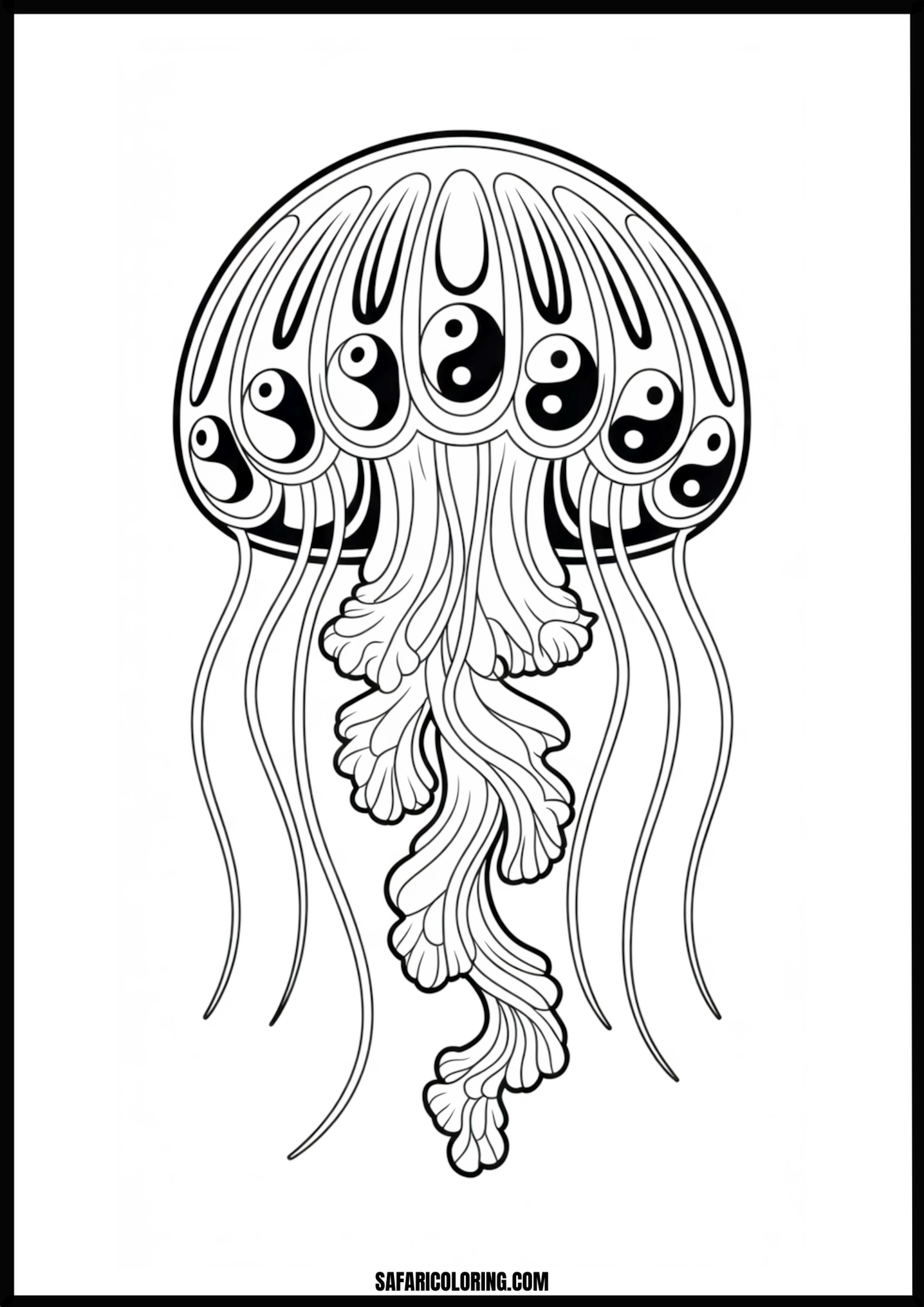Yin Yang Jellyfish Coloring Page Two jellyfish forming a harmonious Yin Yang symbol.