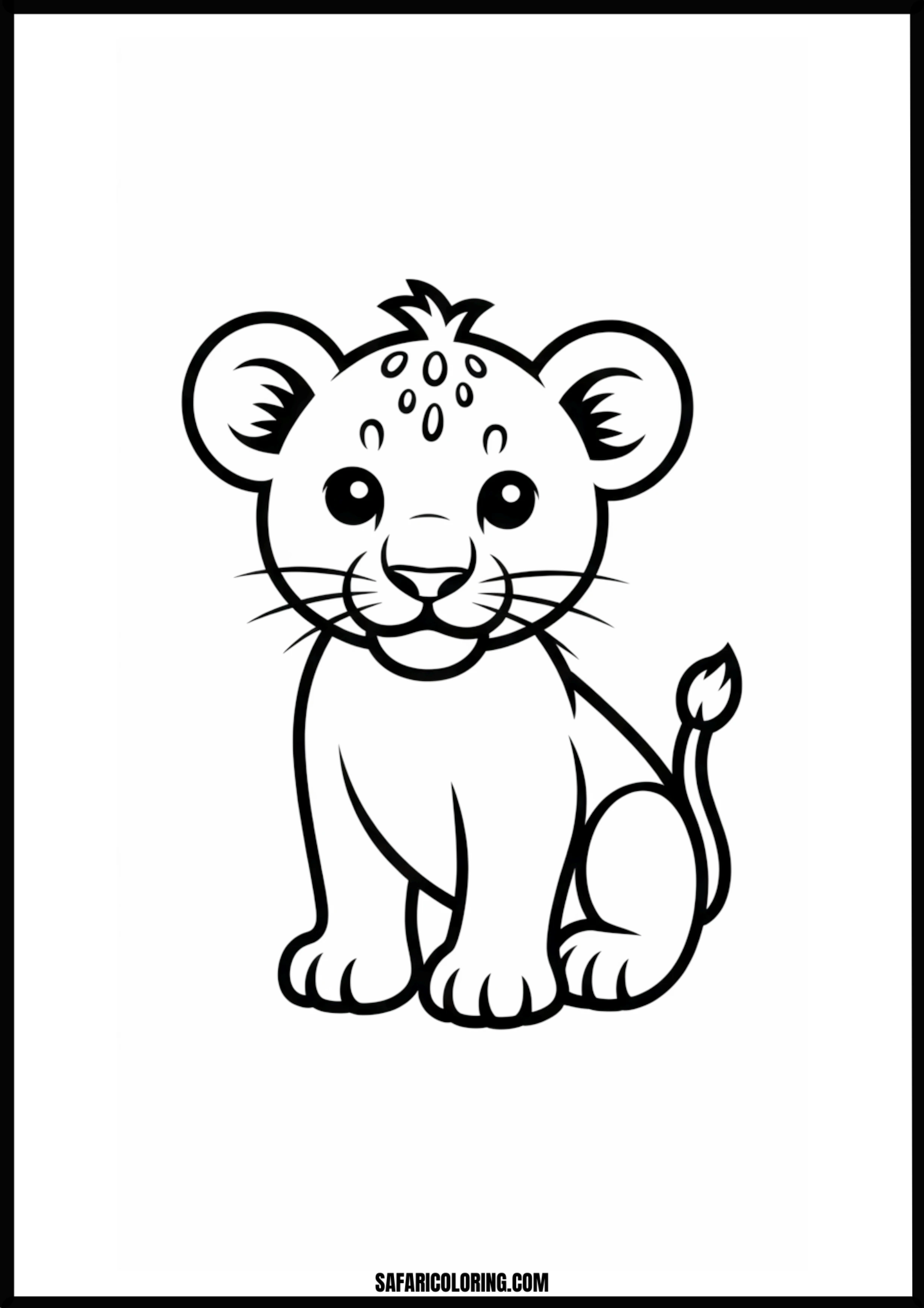 Illustration of a cute baby lion coloring page.