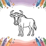 Child coloring a detailed wildebeest coloring page with crayons showing African savannah scene