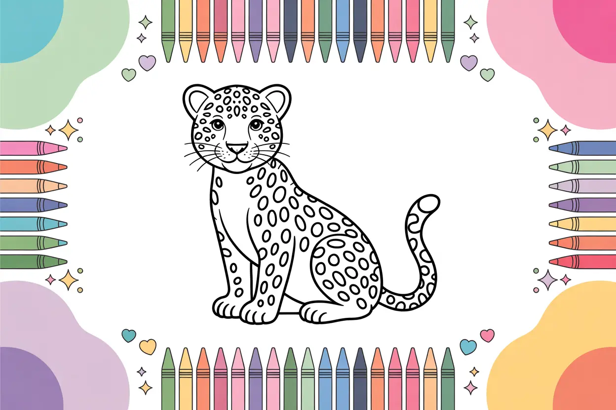 Collection of free printable leopard coloring pages for kids featuring spotted big cats in various poses