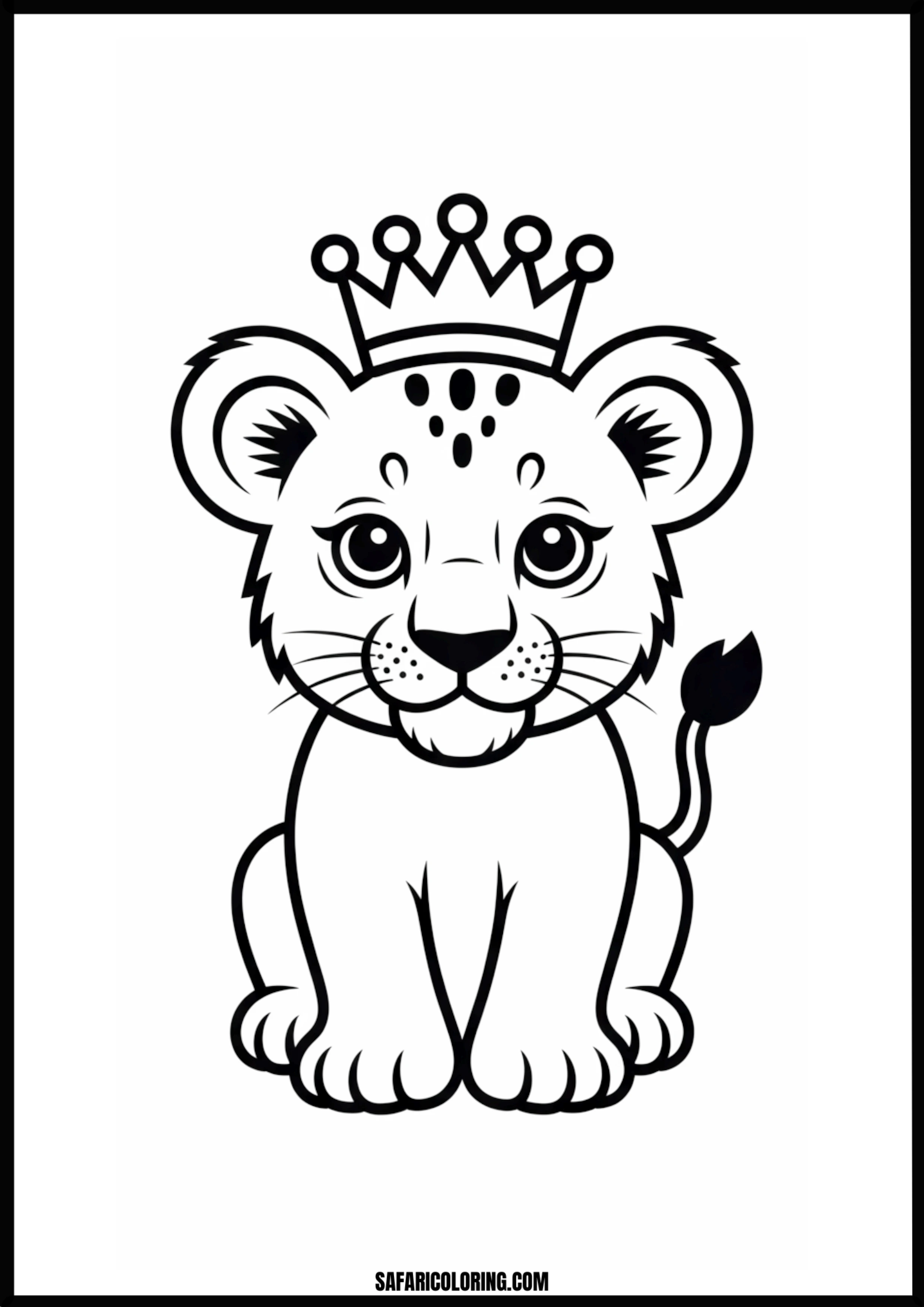 Crowned lion cub wearing a crown coloring page