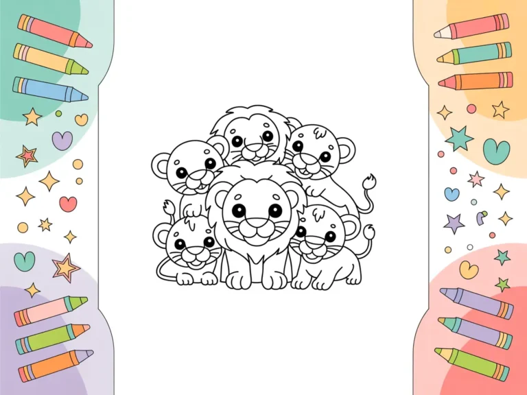 Cute lion coloring pages featuring adorable lion cubs and baby lions perfect for kids