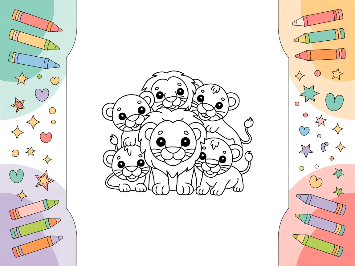 Cute lion coloring pages featuring adorable lion cubs and baby lions perfect for kids