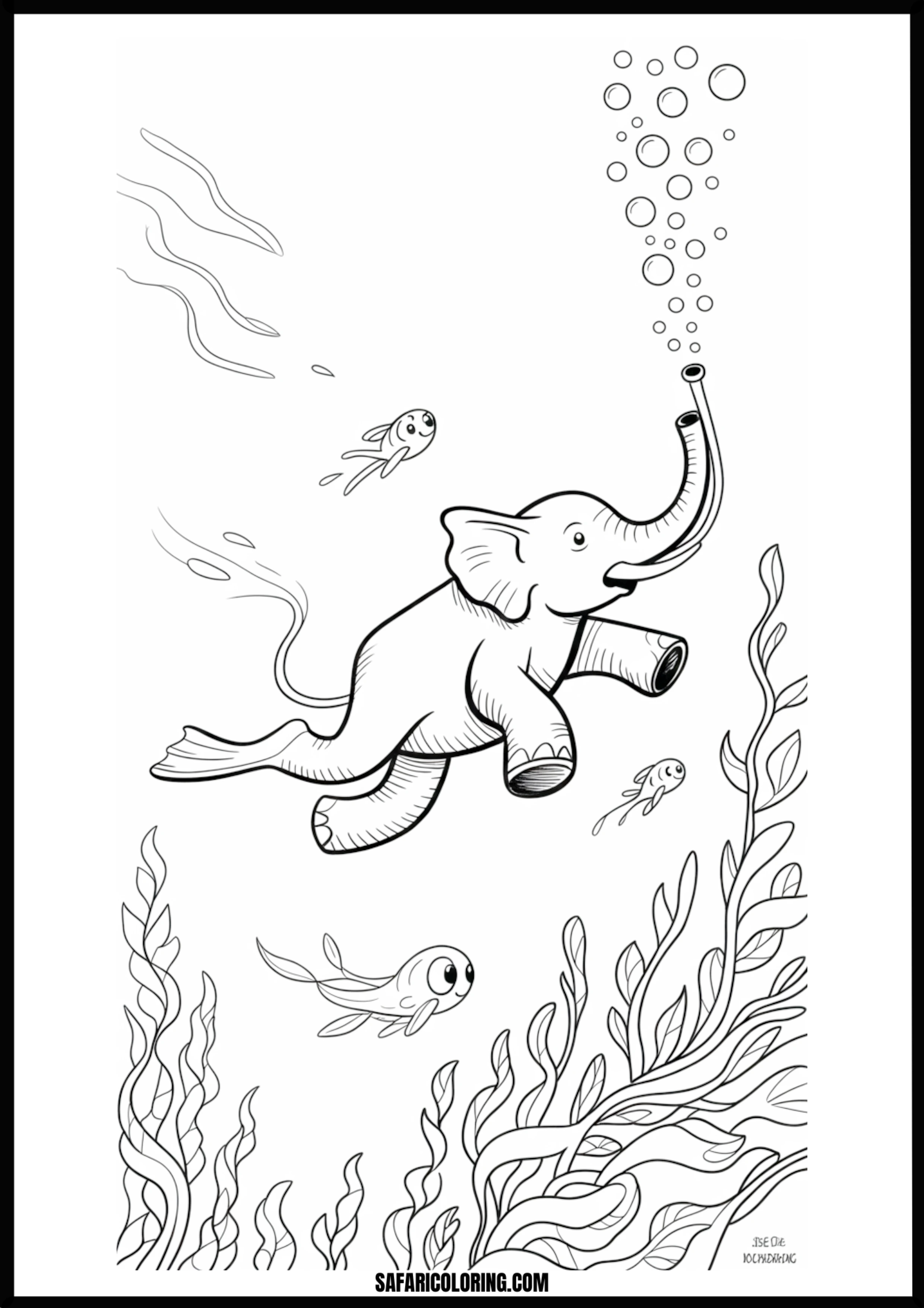 Elephant snorkeling underwater blowing bubbles