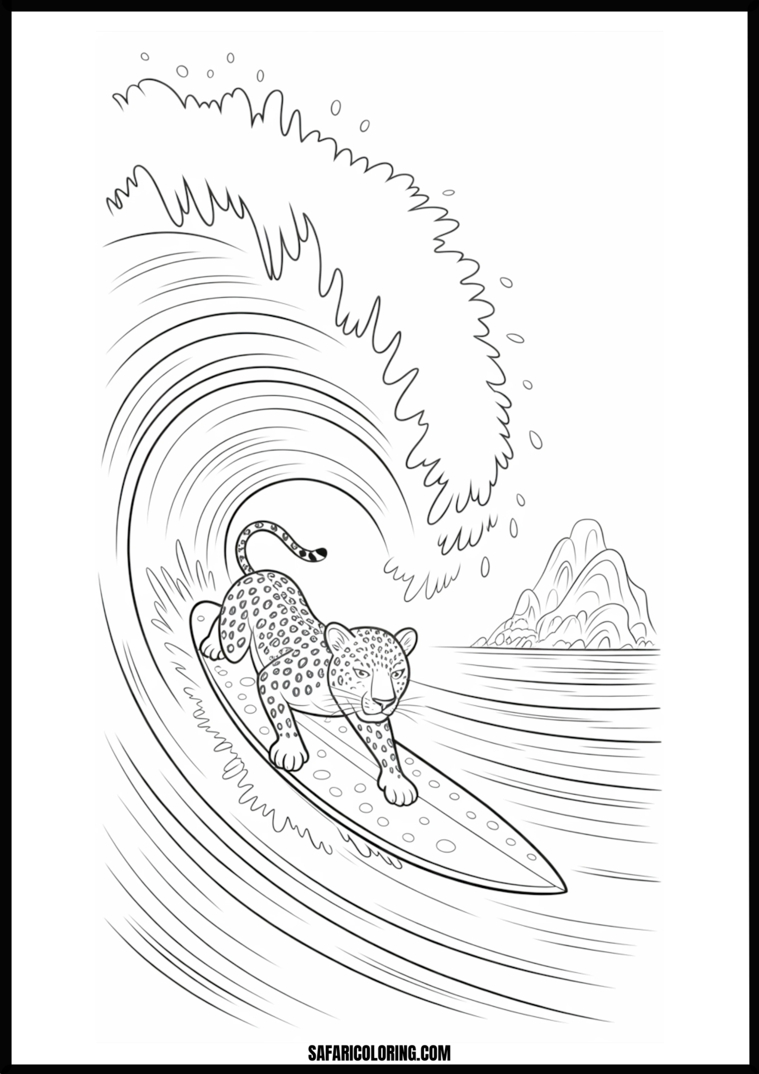 Leopard surfing inside a large barrel wave