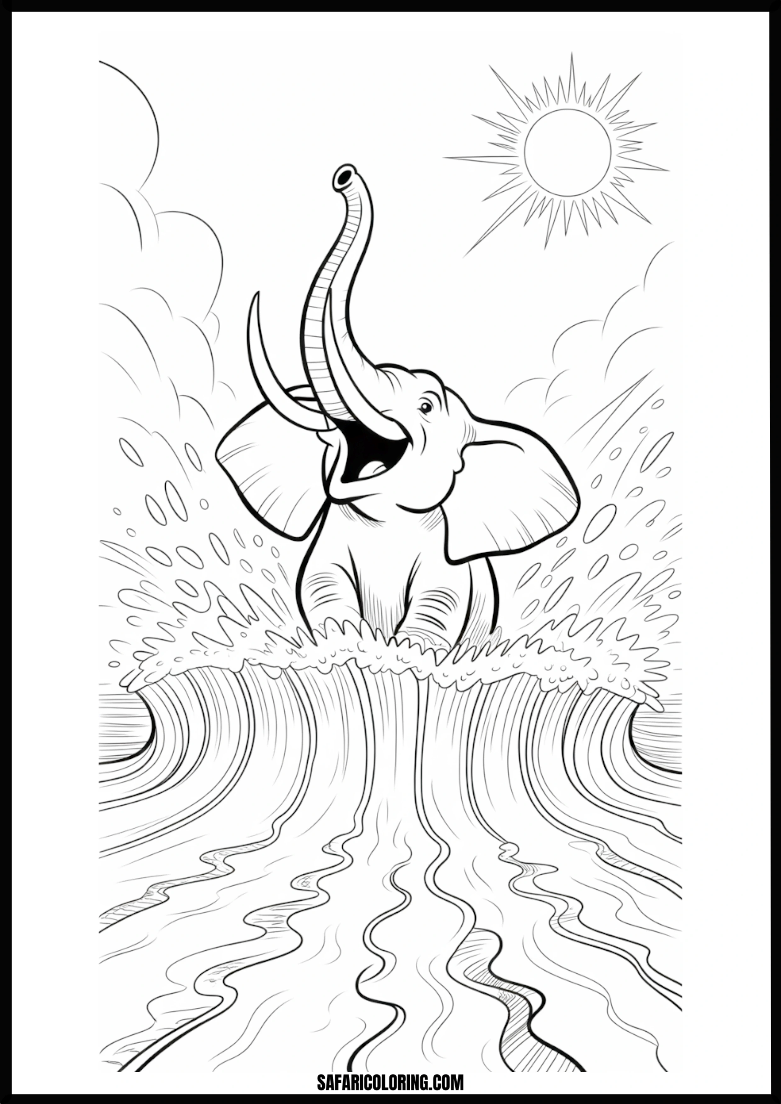 Playful elephant creating a big water splash