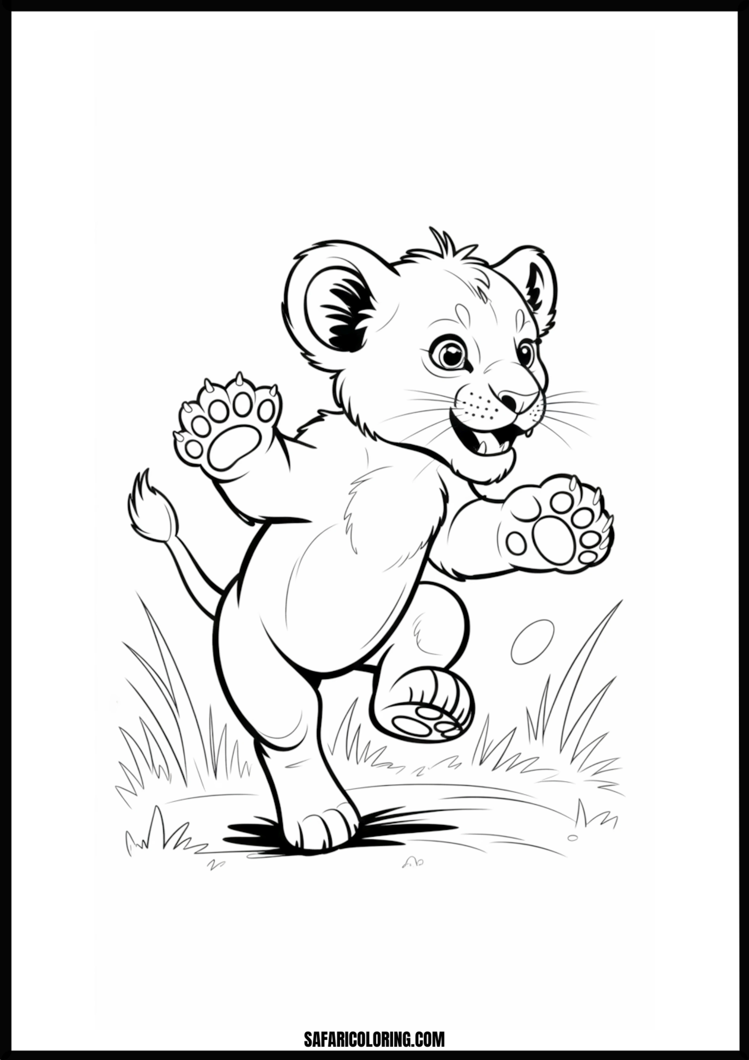 Playful lion cub drawing for coloring.
