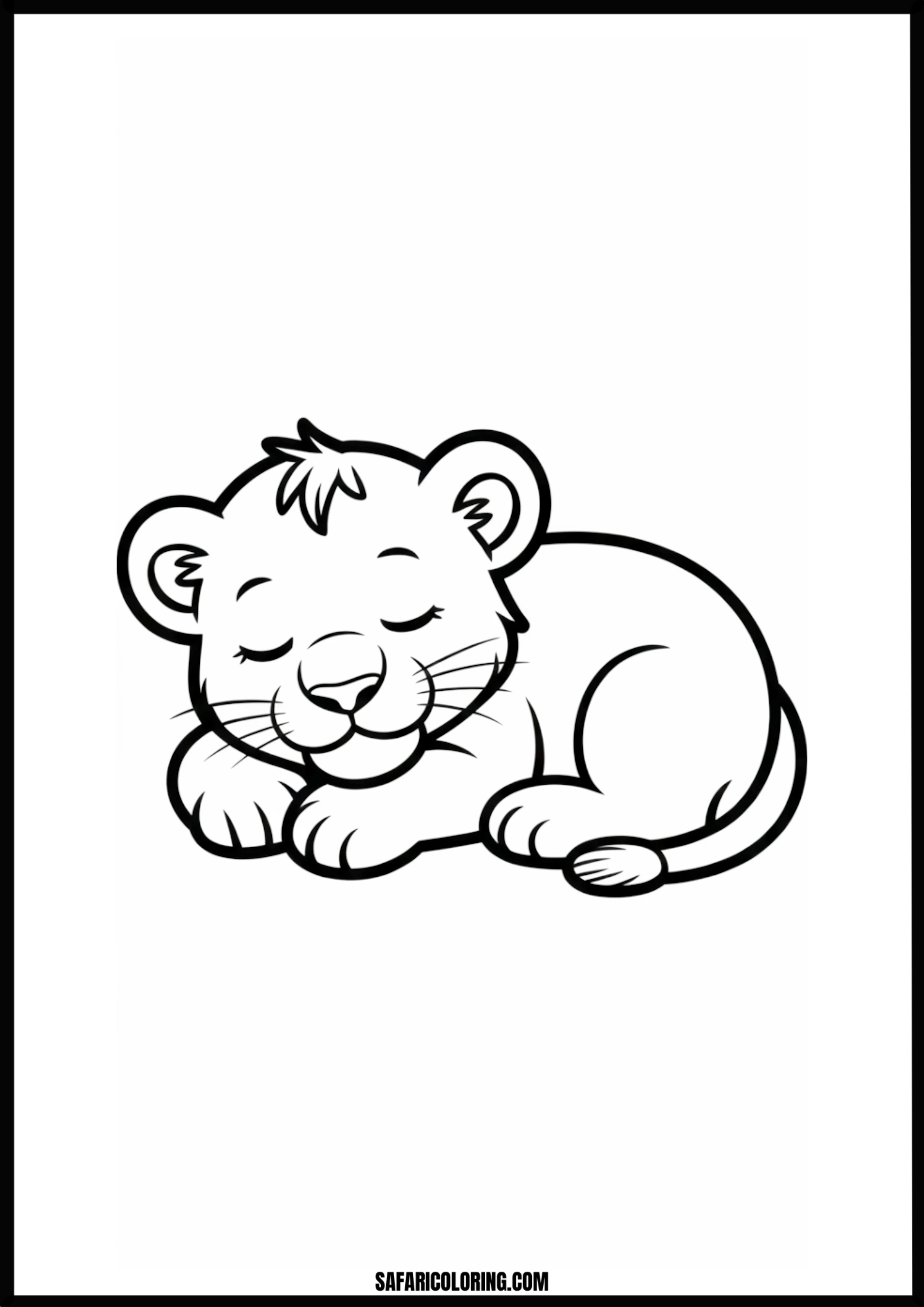 Sleeping lion cub illustration.