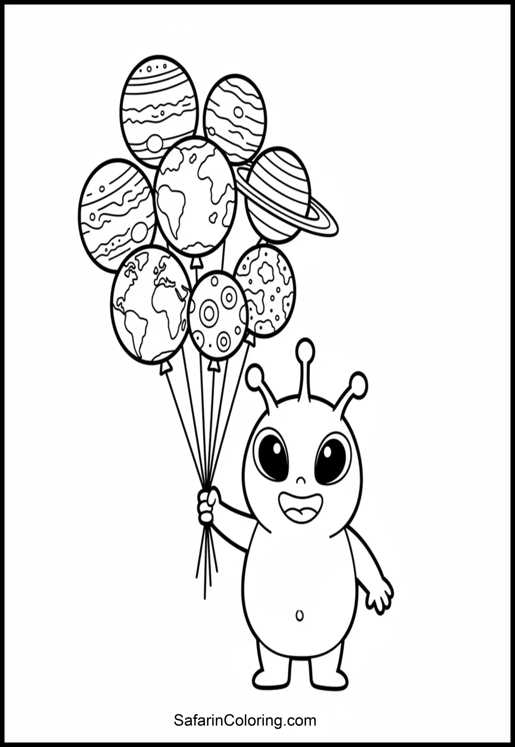 Alien With Planet Balloons Scaled