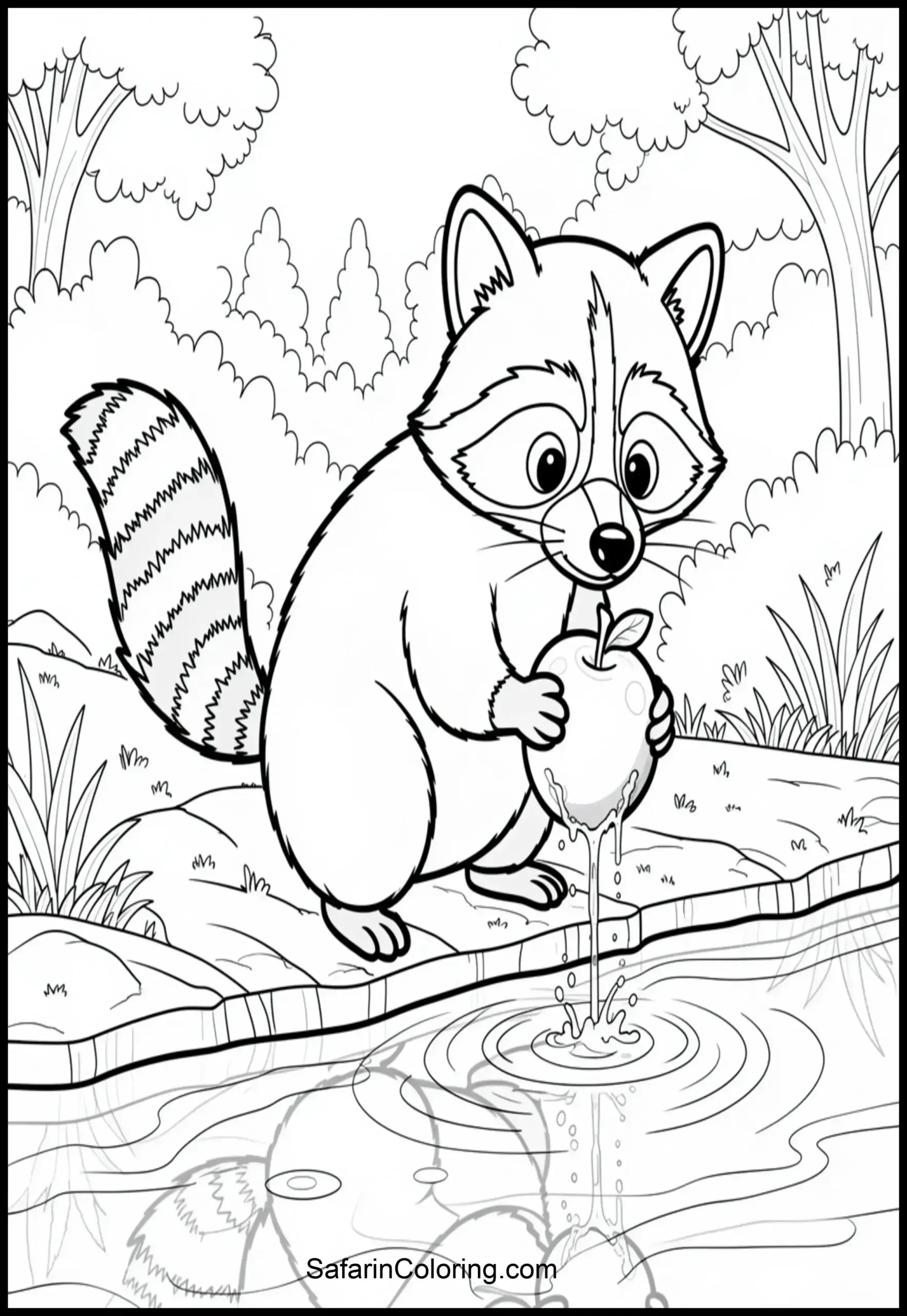 Apple Raccoon Washing Scaled