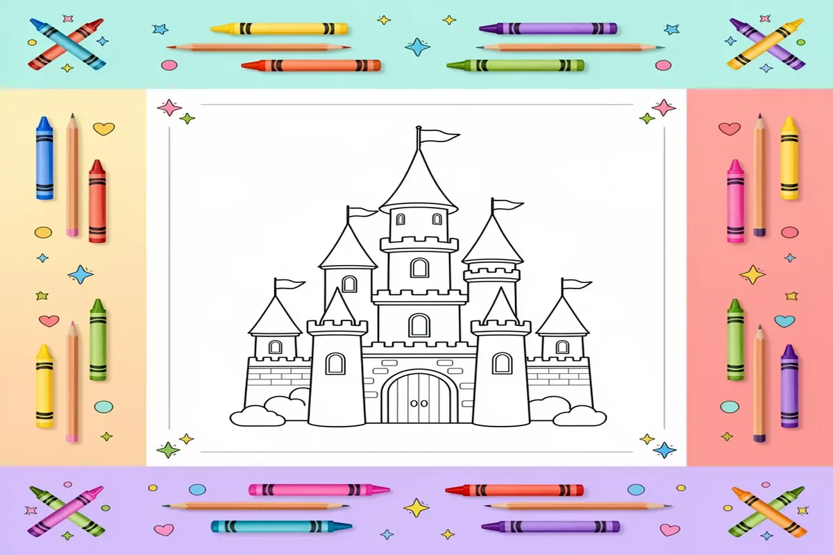 castle coloring pages for kids - Free Printable Coloring Page