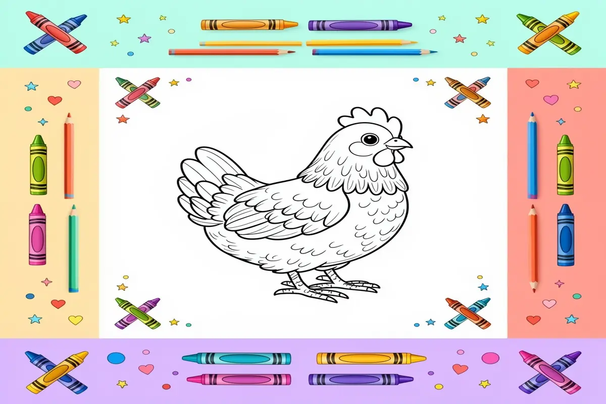 chicken coloring pages for kids - Free Printable Coloring Page