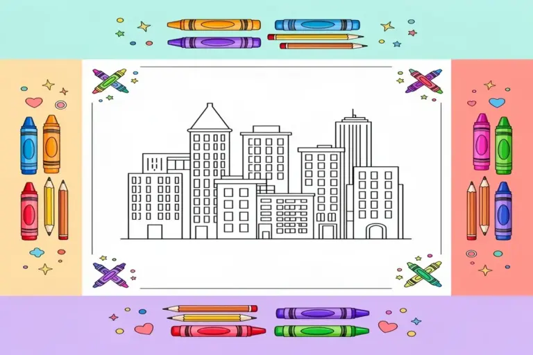 city coloring pages for kids - Free Printable Coloring Page