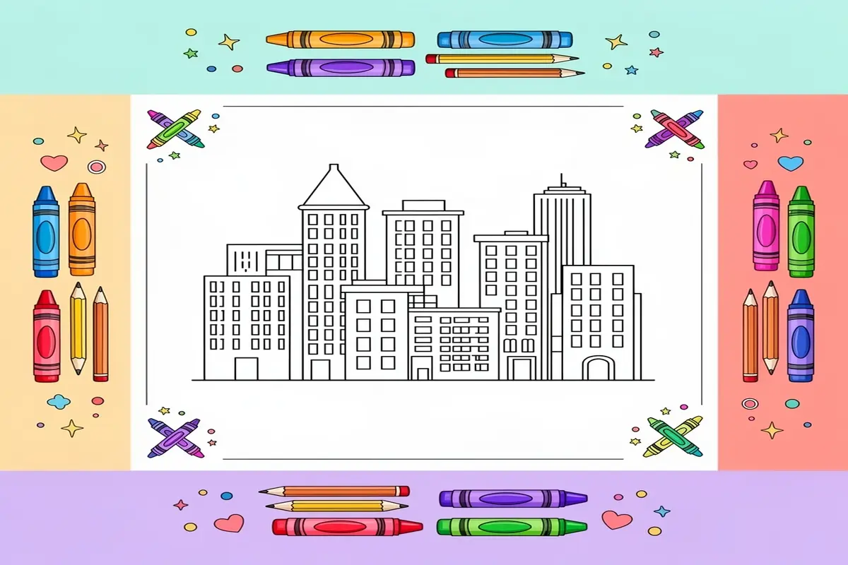 city coloring pages for kids - Free Printable Coloring Page